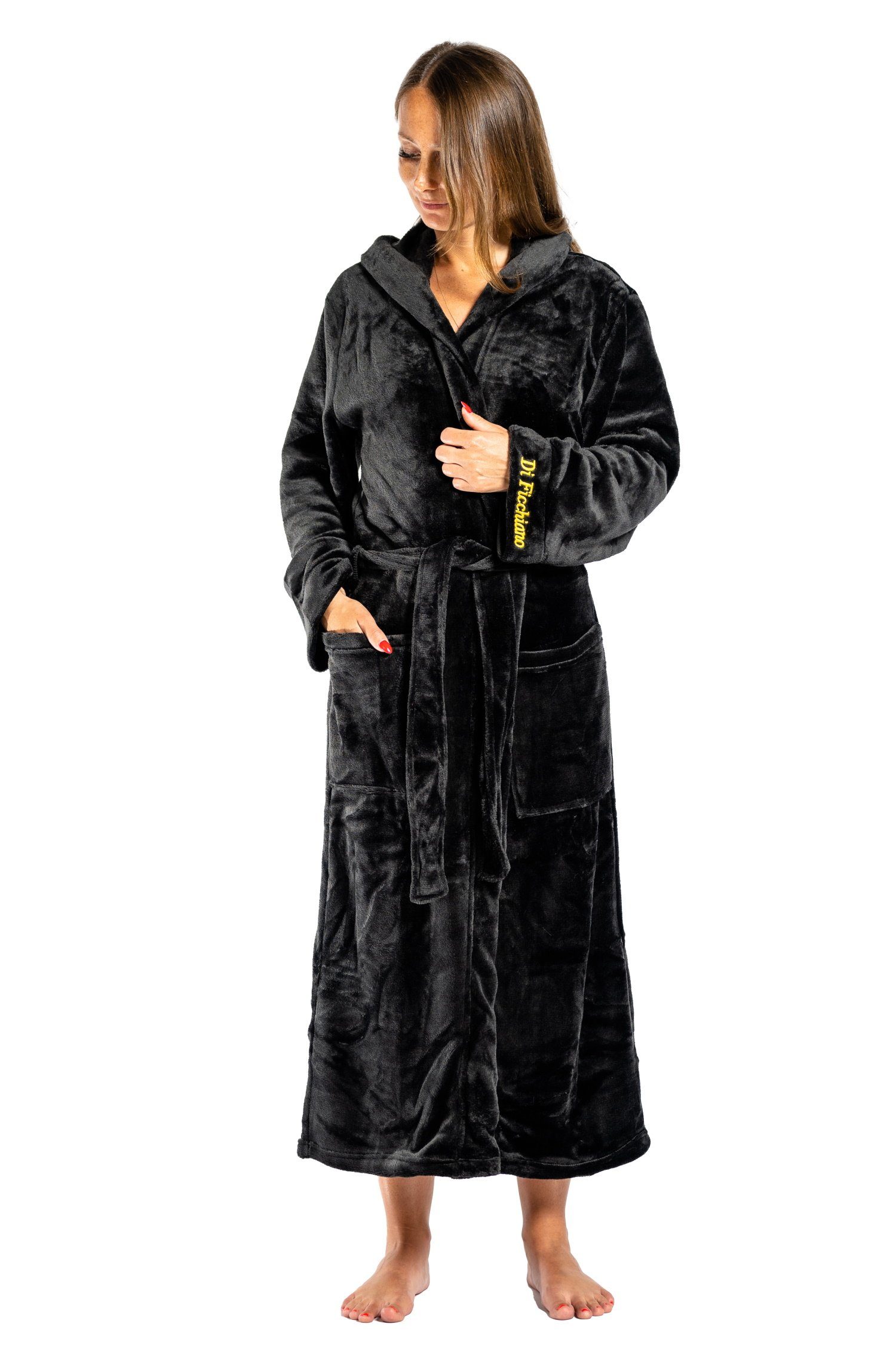 Di Ficchiano Bademantel Di Ficchiano Unisex Herren Damen Bademantel mit Kapuze I Größen XXS -, Polyester, Kapuze, Bindegürtel