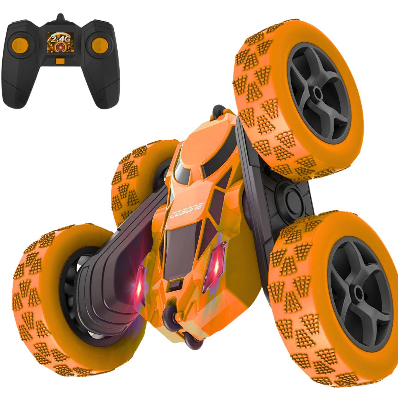 Diyarts RC-Auto (Ferngesteuertes Stuntauto inkl. 2 Akkus & Fernbedienung, Spiel-Set mit Zubehör), Stuntauto 360°-Action, LED-Lichtern & 60 Min. Spielspaß