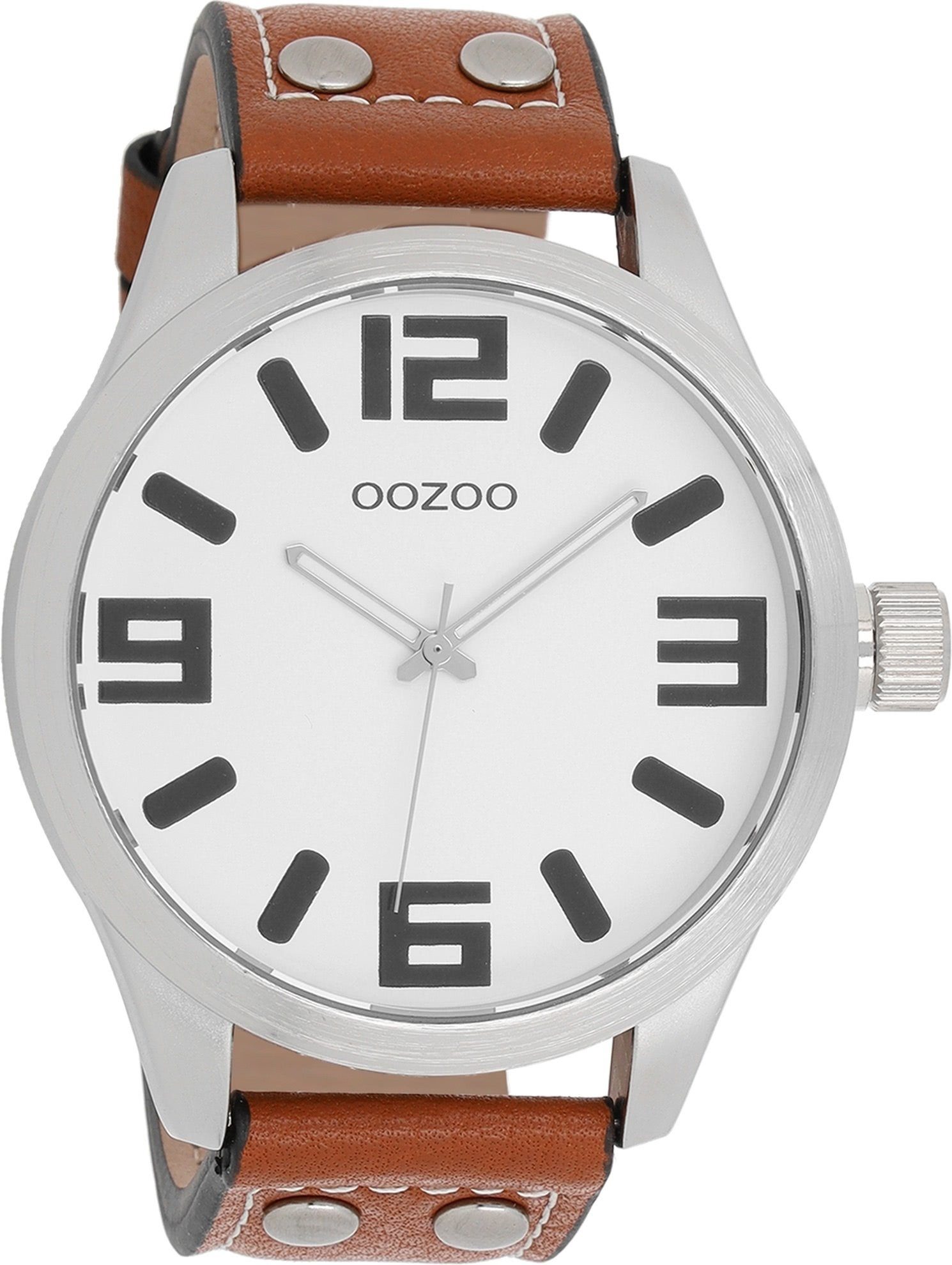 OOZOO Quarzuhr Oozoo Unisex Armbanduhr Timepieces Analog, Damen, Herrenuhr  rund, extra groß (ca. 51mm) Lederarmband, Fashion, Gehäuse-Durchmesser 50  mm (ohne Krone)