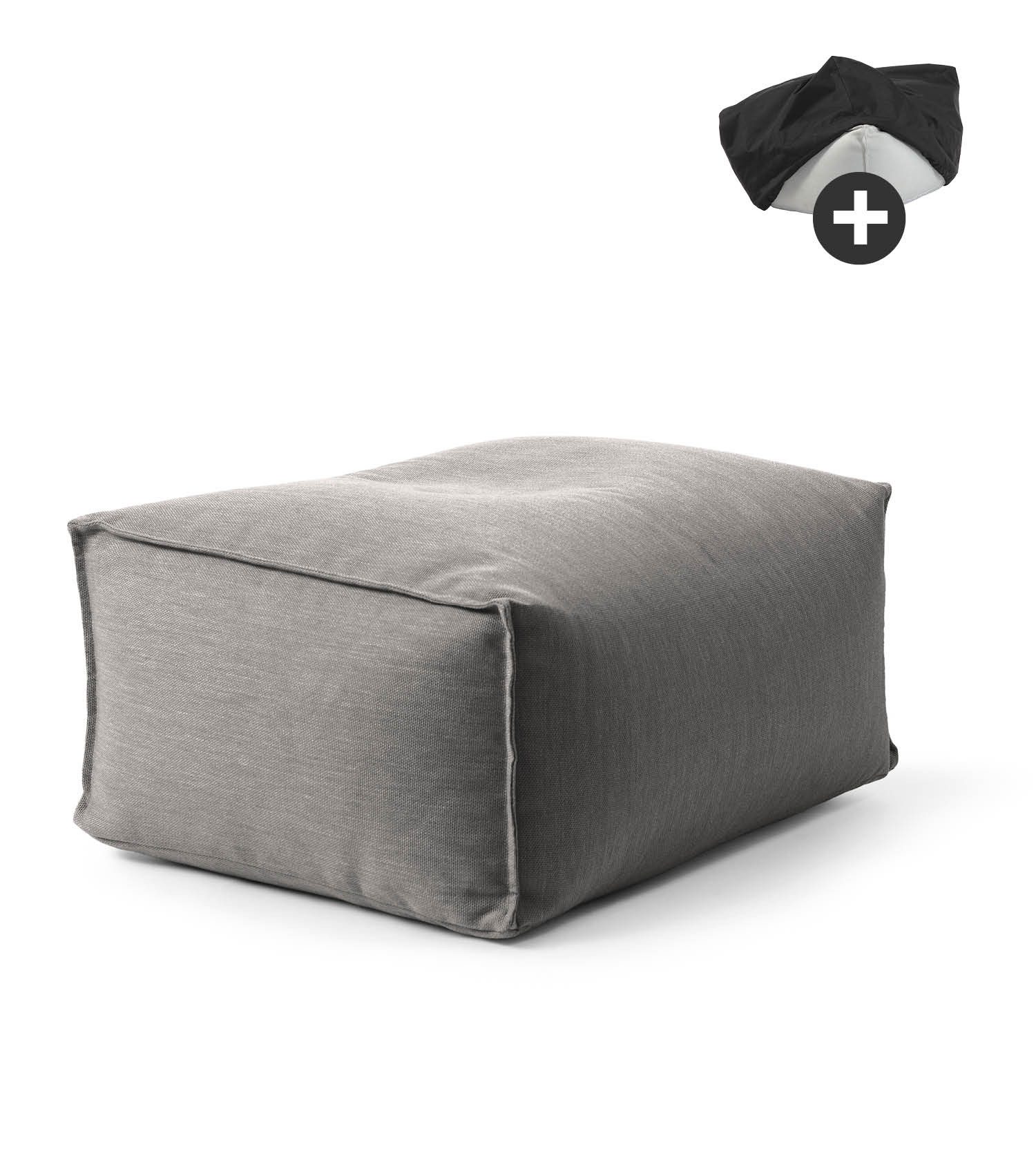 mokebo Pouf Der Ruhestifter (mit Schutzhülle), Made in Germany, Outdoor Sitzhocker, Fußhocker eckig in Steingrau