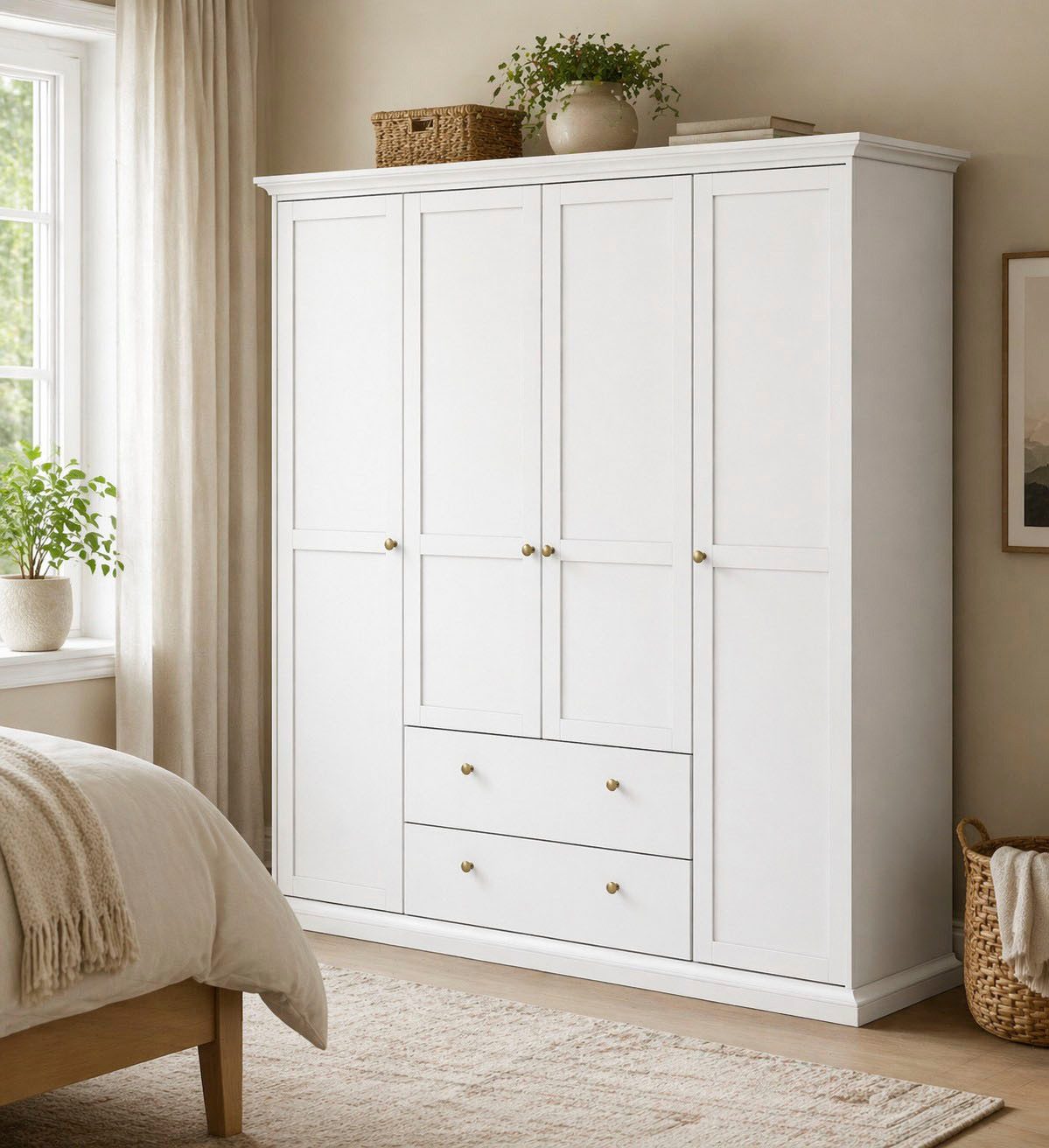 Home affaire Kleiderschrank Paris im Landhausstil mit viel Stauraum, B/HT ca. 180x200x65 cm 4 Türen, Böden, Stange & Schubladen für optimale Ordnung