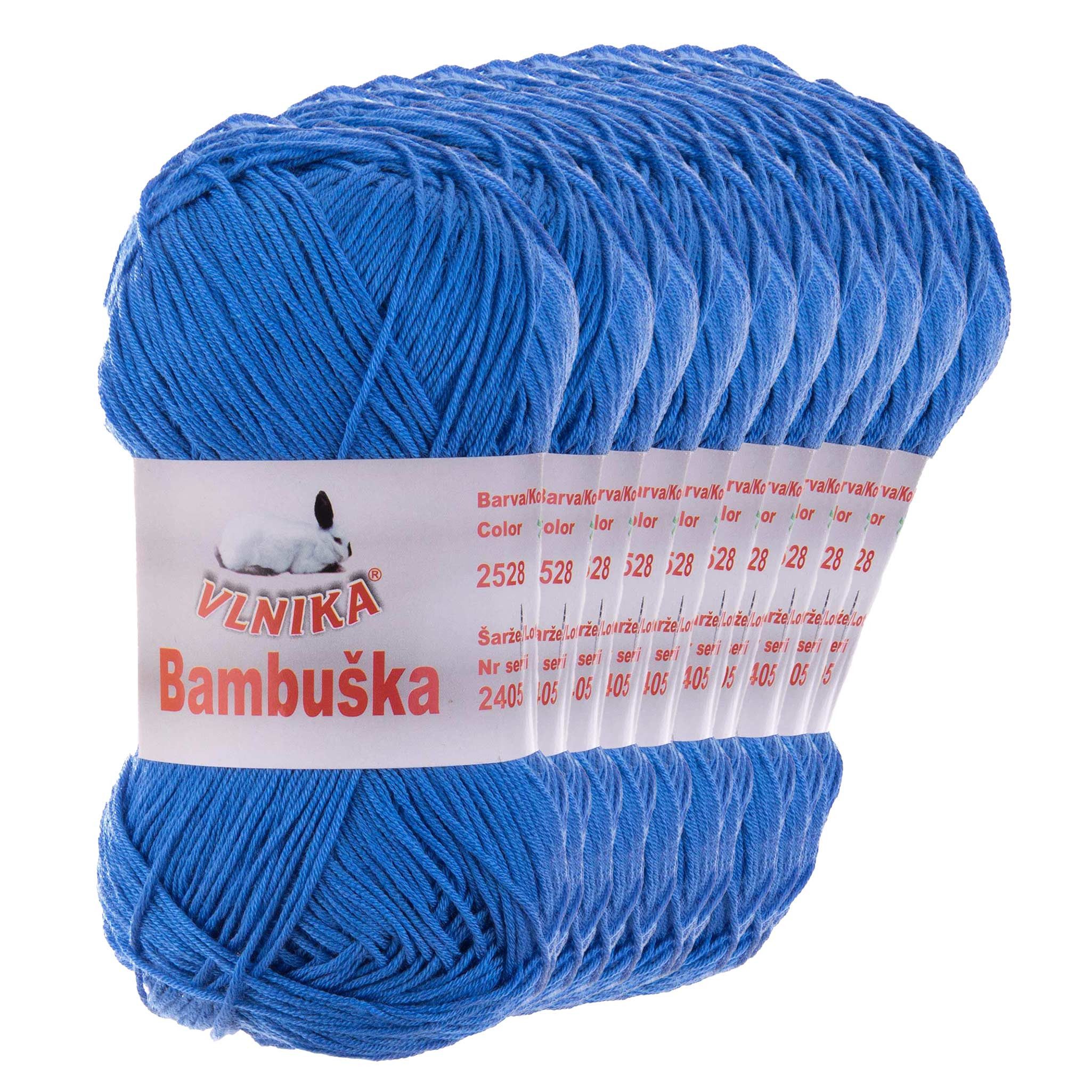VLNIKA 10 x 50g Häkelgarn Bambuska Sommergarn Strickgarn Baumwolle Viskose Häkelwolle, 205 m (Sparpaket, 10 x 50g Knäuel), 2528 blau
