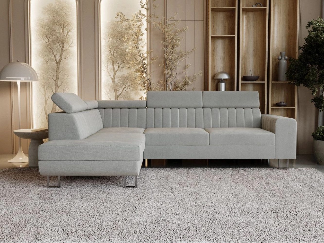 GrainGold Ecksofa mit Schlaffunktion und Bettkasten BERONA L - 255x190 cm, günstig online kaufen