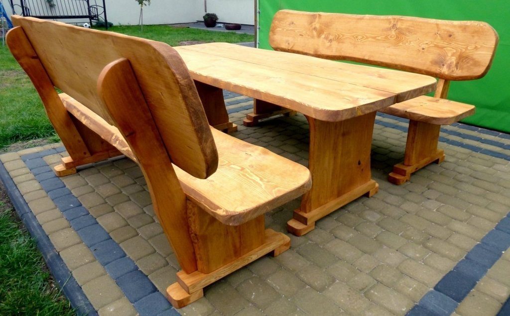 Home Bänke,Imprägnierung wählbar Farbe Gartenmöbel,Holzsitzgruppe, Garten-Essgruppe Tisch+2 M07-Mahagoni Unique