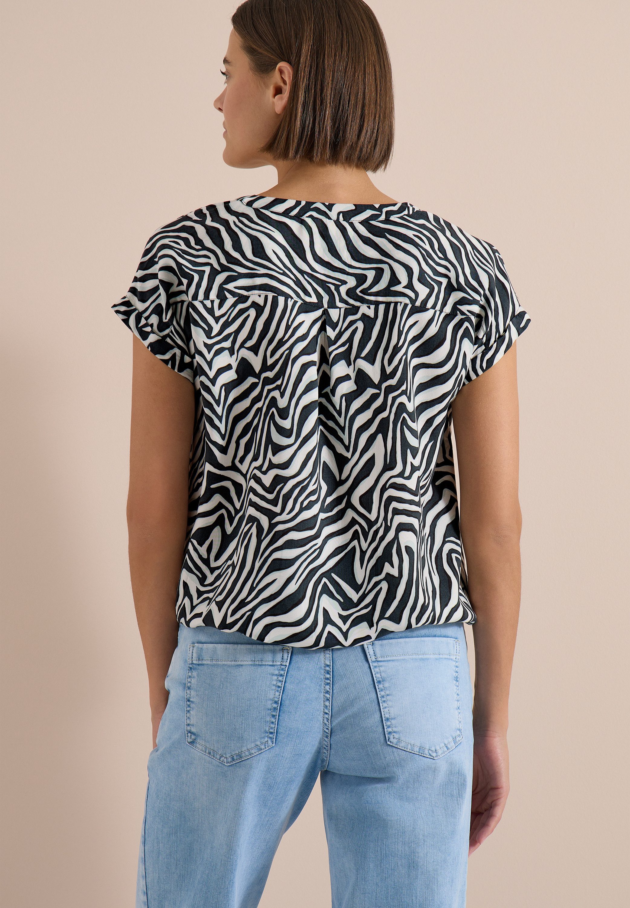 CECIL Shirtbluse Sommerbluse mit Split Neck und Zebra-Print