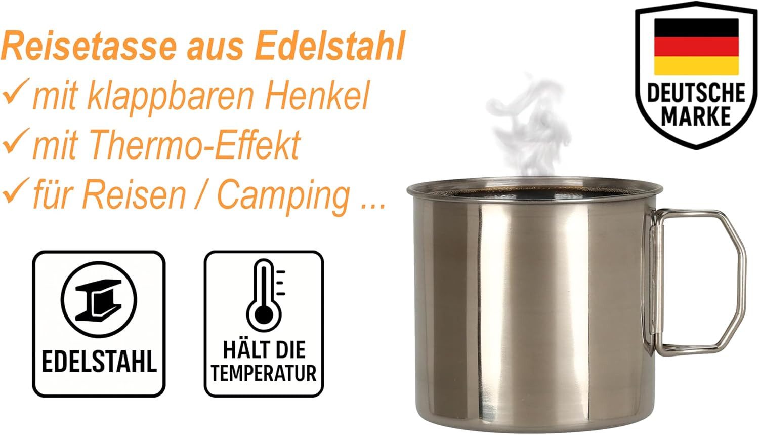 mucHome Thermobecher 2 Stück Edelstahl Thermobecher 500ml je Tasse, klappbarem Griff