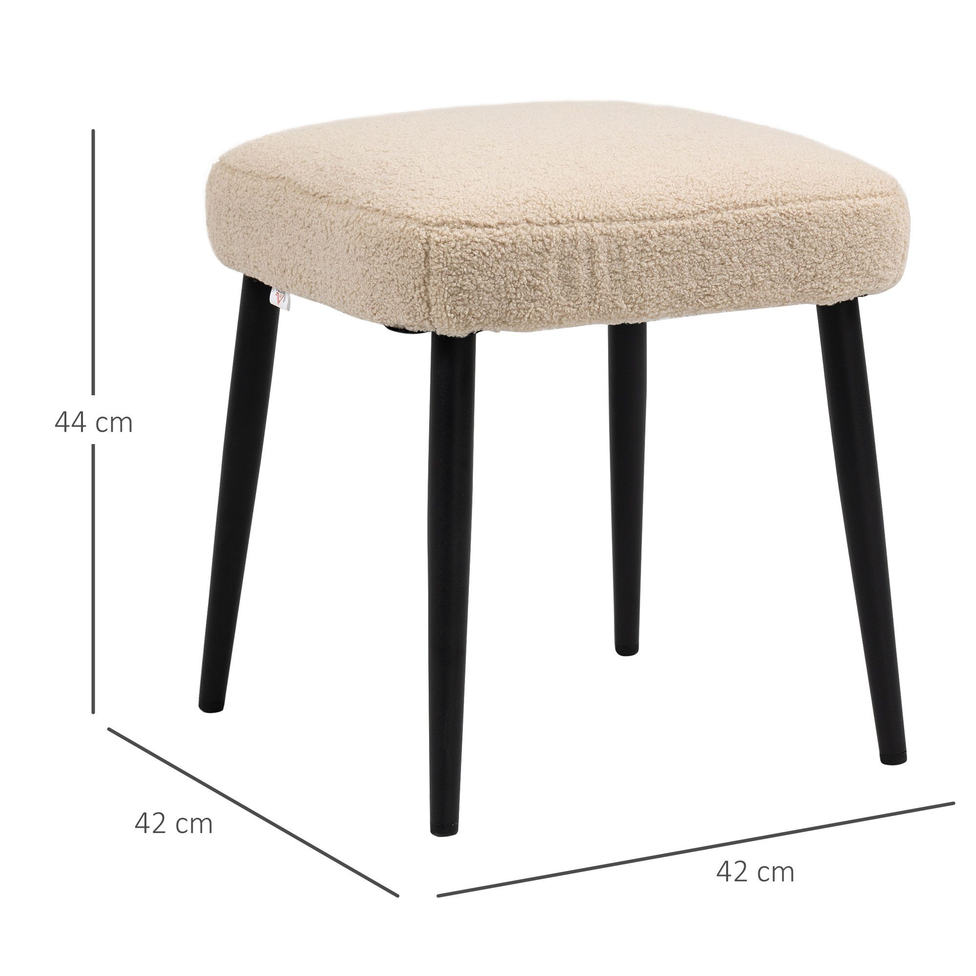 HOMCOM Fußhocker Fußstütze mit Kaschmir-Optik (Sitzhocker Quadratischer, 1 St., Schminkhocker), Beige 42 x 42 x 44 cm