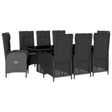 vidaXL Garten-Essgruppe 9-tlg. Garten-Essgruppe mit Kissen Schwarz Poly Rattan, (9-tlg)