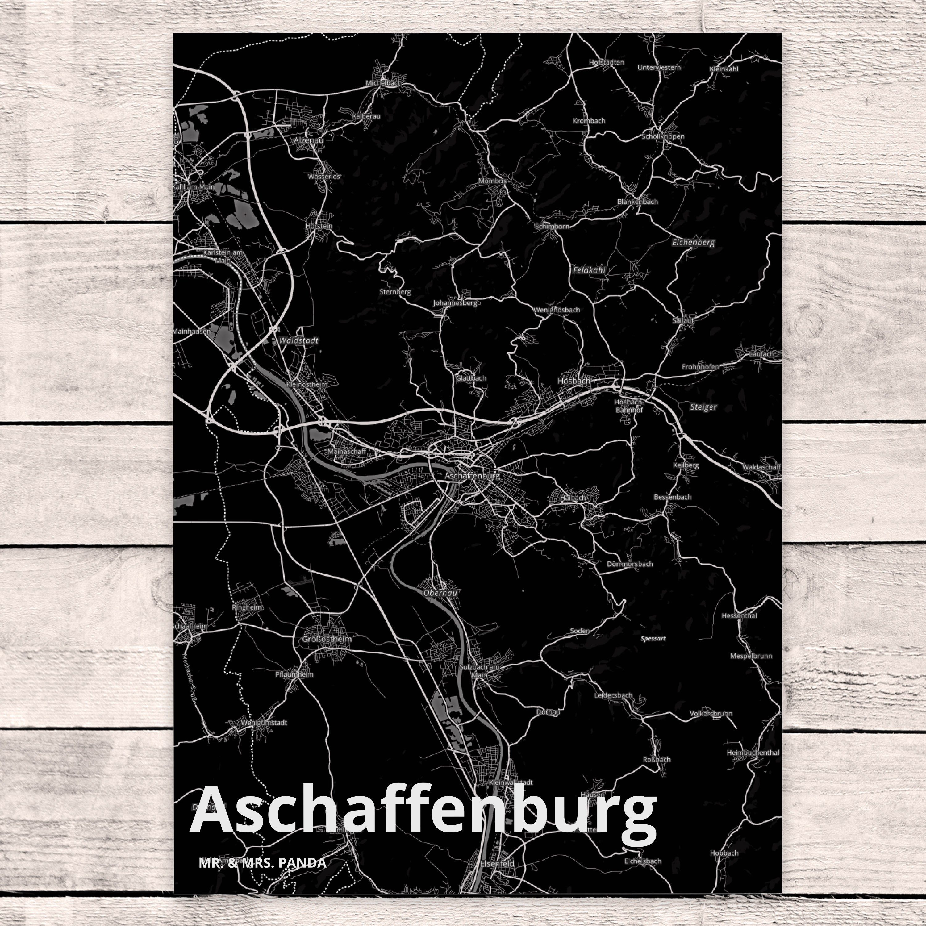 Einladungskarte, Mrs. - Panda & Aschaffenburg Dorf Mr. Postkarte Karte Geschenk, Landkarte Stadt