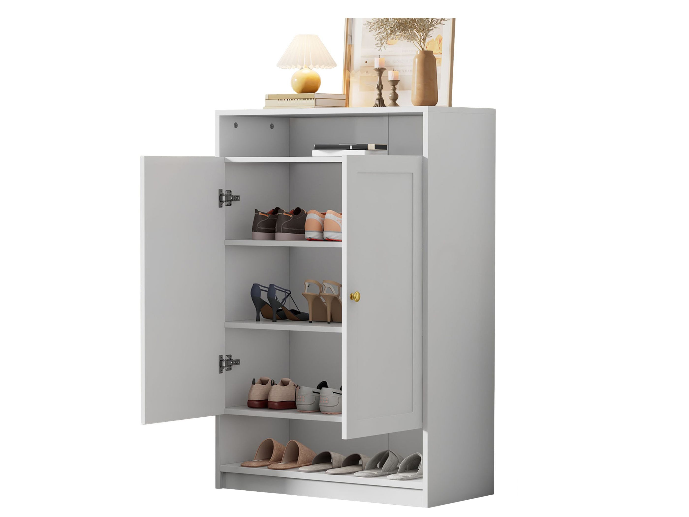 SeedWave Schuhschrank mit Türen und offenen Fächern, 3 Einlegeböden für 12 Paar, Kippschutz