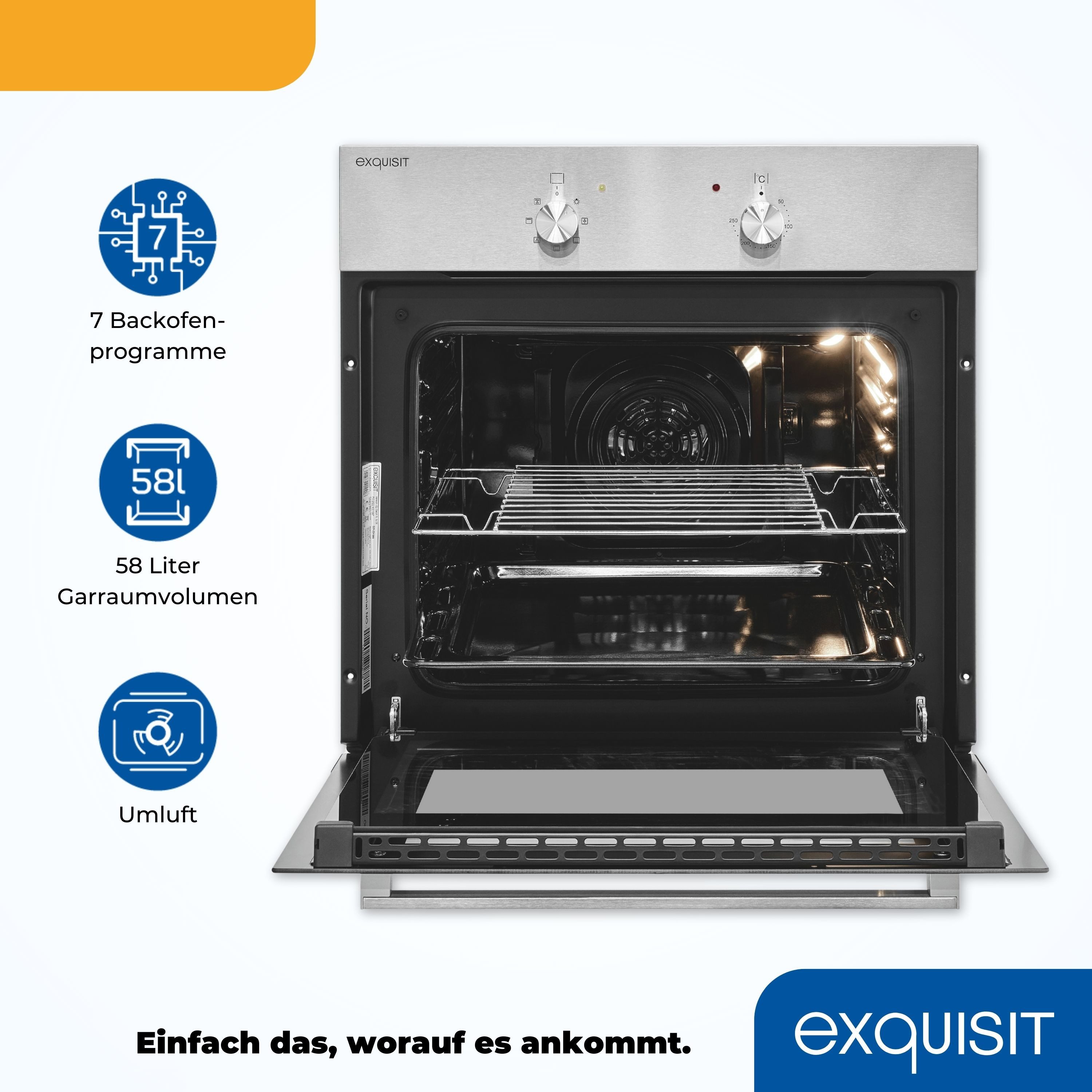 exquisit Backofen EBE 555-1.4 U, Perfekt für den Alltag – einfach backen, grillen & Aufläufe genießen!