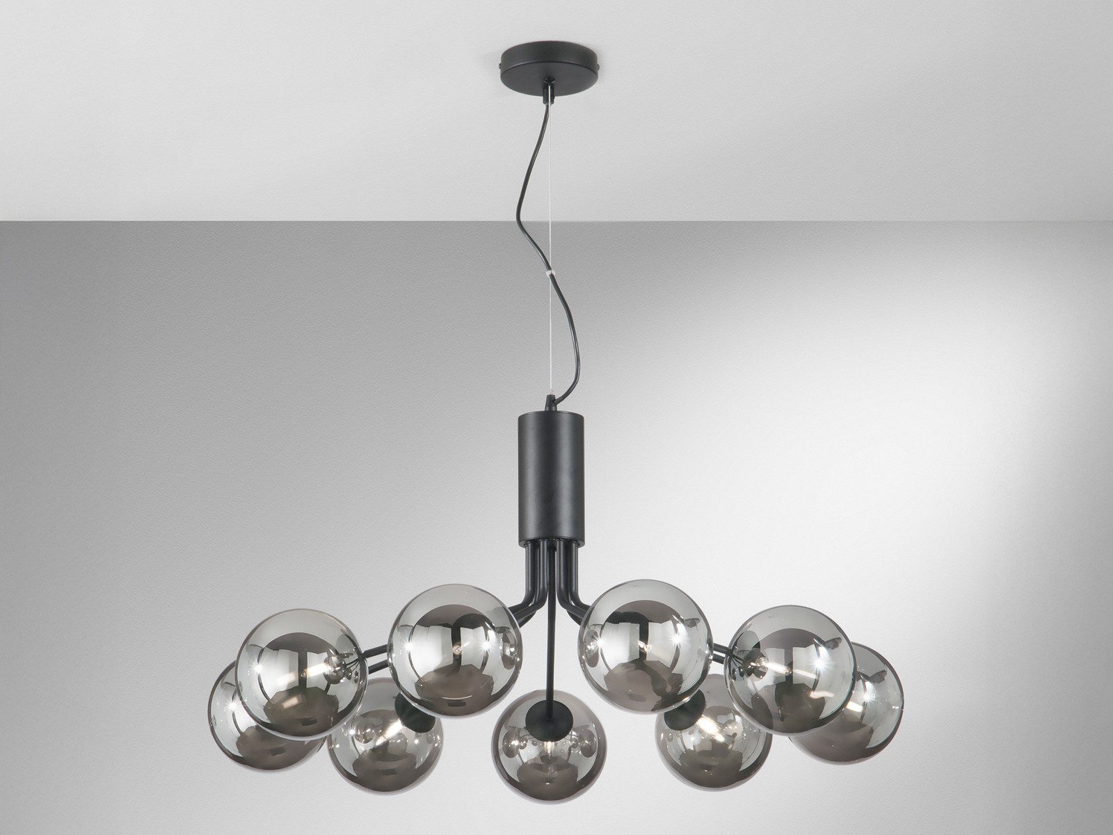 Luce Ambiente Design LED Pendelleuchte groß mit Rauchglas-Kugeln Ø 83cm, Dimmfunktion, LED wechselbar, Warmweiß, ausgefallene Hängelmape für Esstisch hängend inkl. G9 Leuchtmitteln