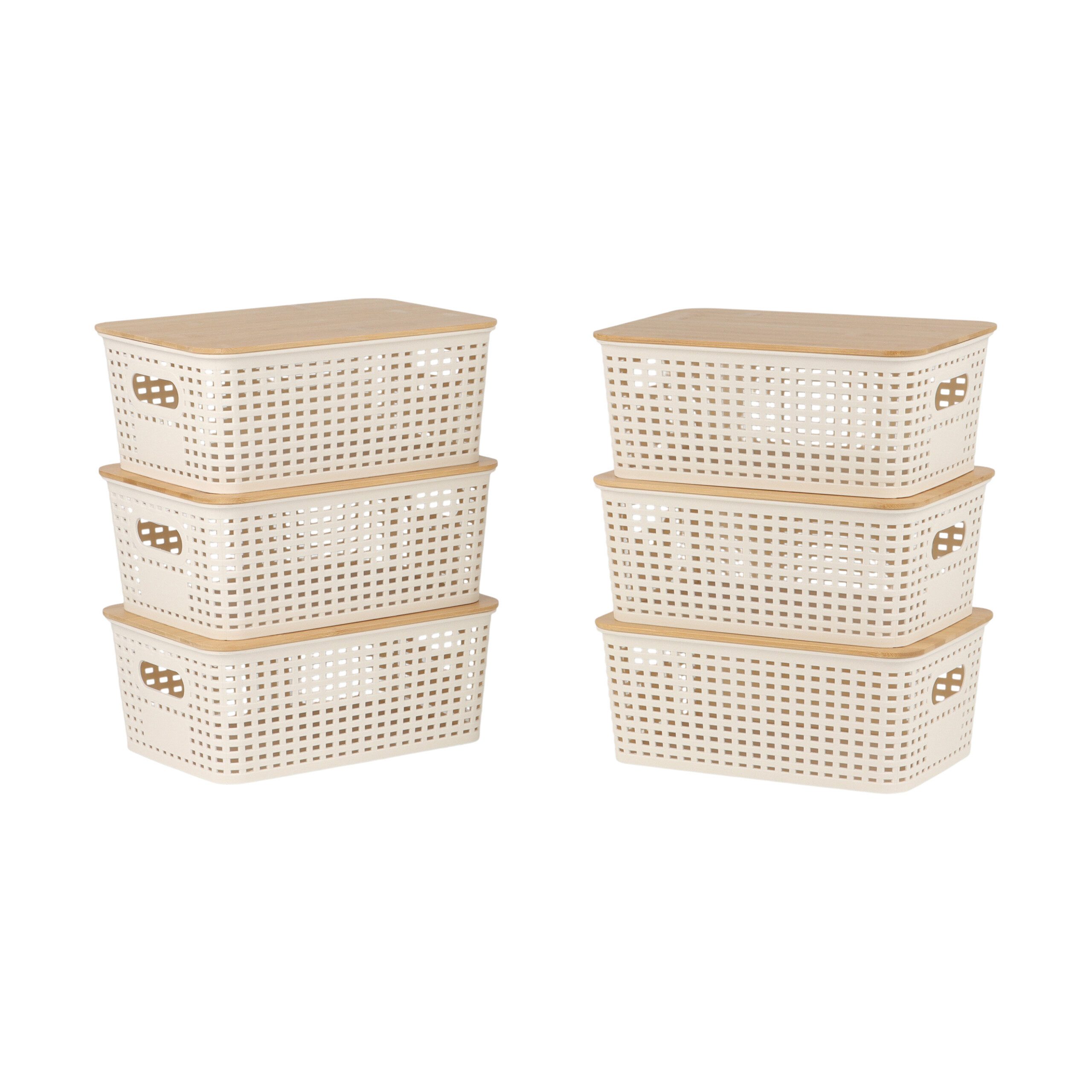 relaxdays Aufbewahrungsbox mit Bambusdeckel im Set (6 St), weiß, 6er-Pack