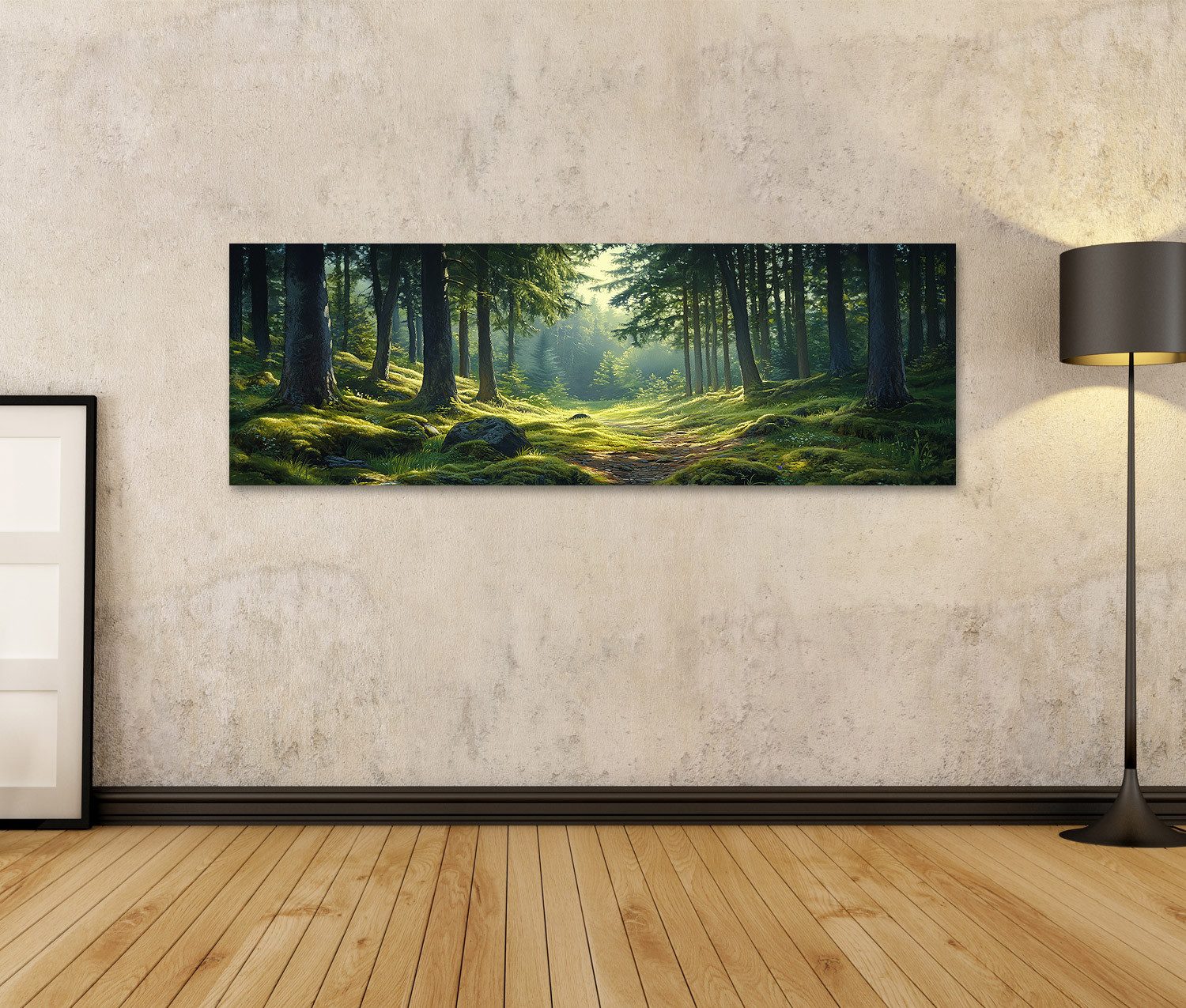 islandburner Leinwandbild Atemberaubender Wald mit Sonnenstrahlen günstig online kaufen