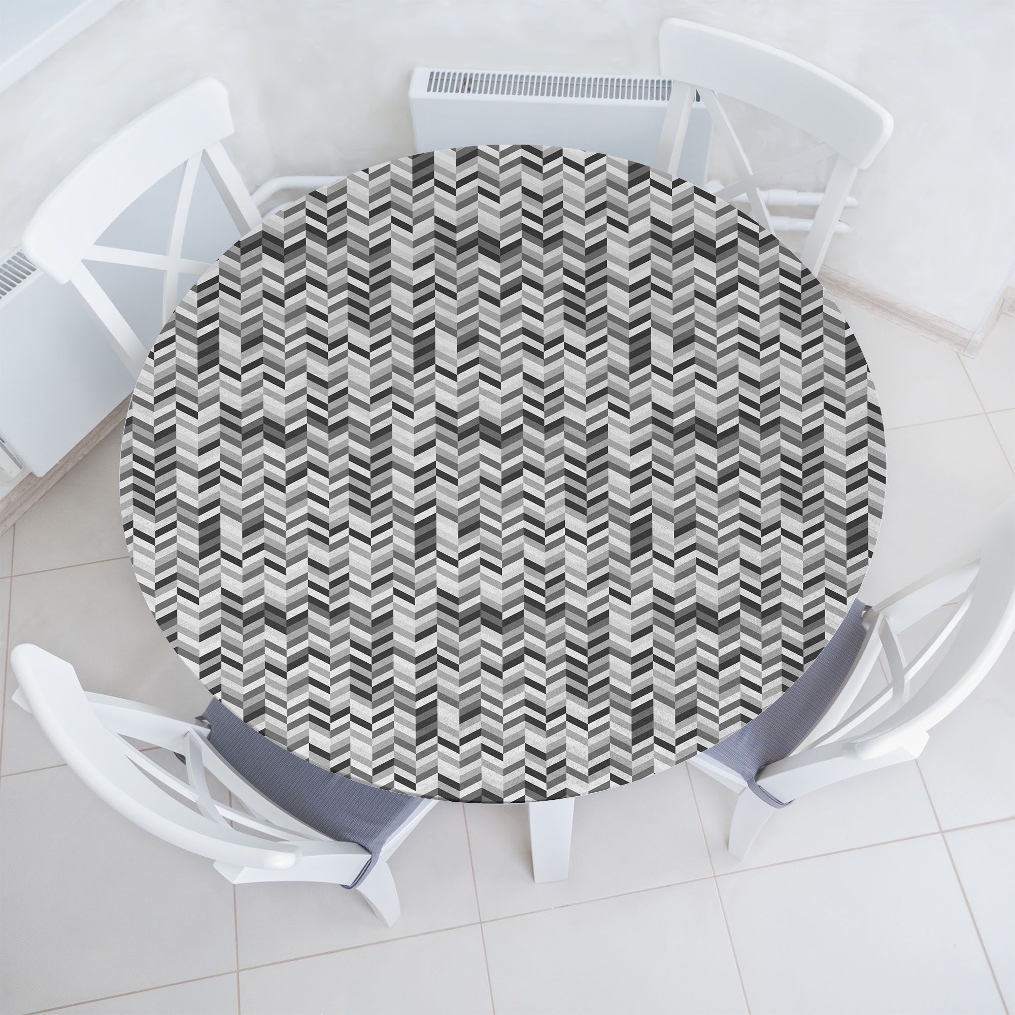 Abakuhaus Tischdecke Rundum-elastische Stofftischdecke, grau Chevron Fractal Waves