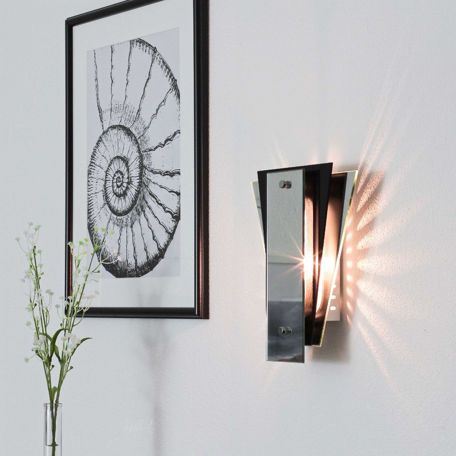 in Flur ohne Wohnzimmer Modern LIGHTS, Wandleuchte WALL Schwarz E14 verspiegelt Licht-Erlebnisse Leuchtmittel, Wandlampe