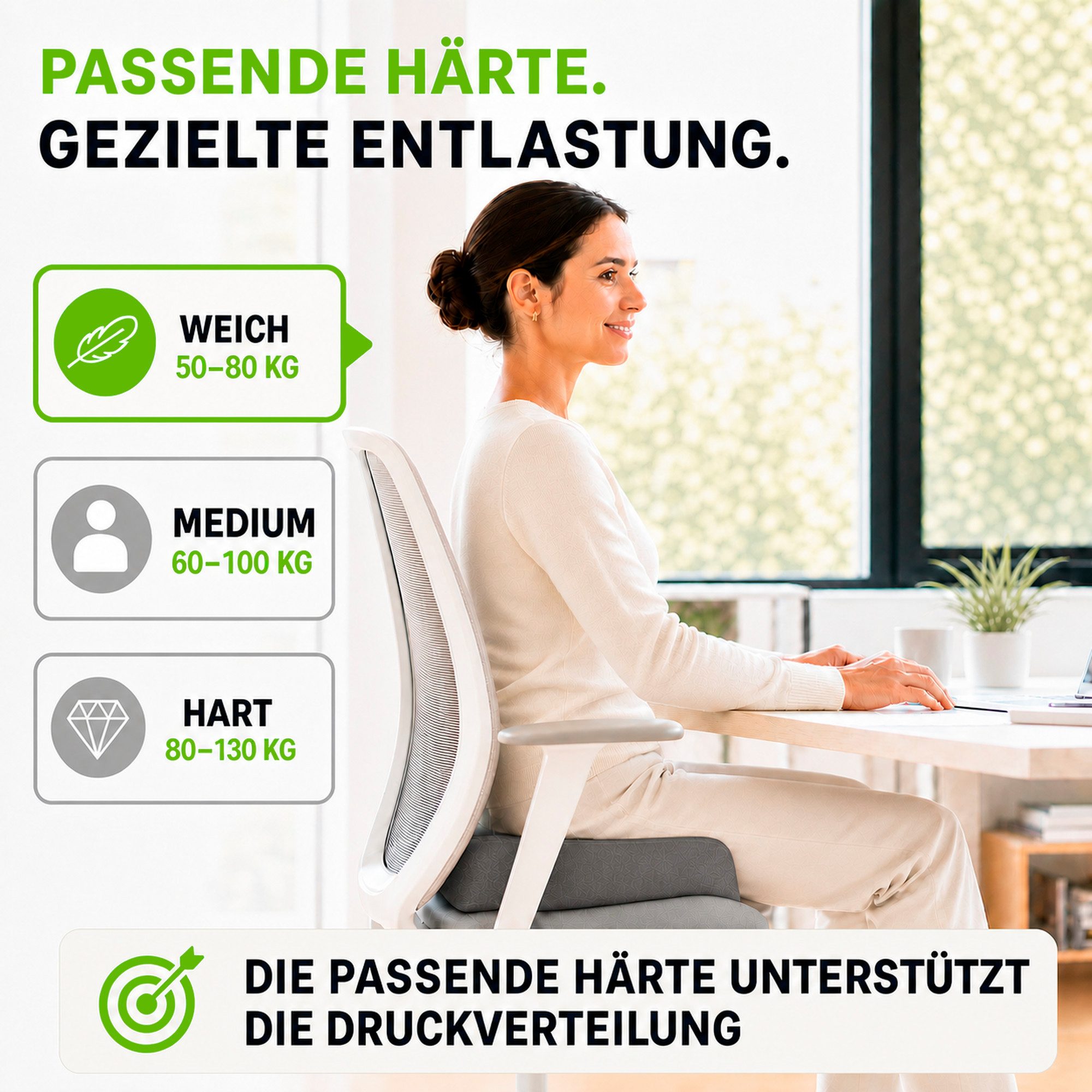 feela Sitzkissen Orthopädisches Kissen – Ergonomisch, 3 Härtegrade bei Rückenschmerzen, Fördert gesundes Sitzen & entlastet Rücken – Zuhause, Büro & unterwegs – Bild 3 von 5