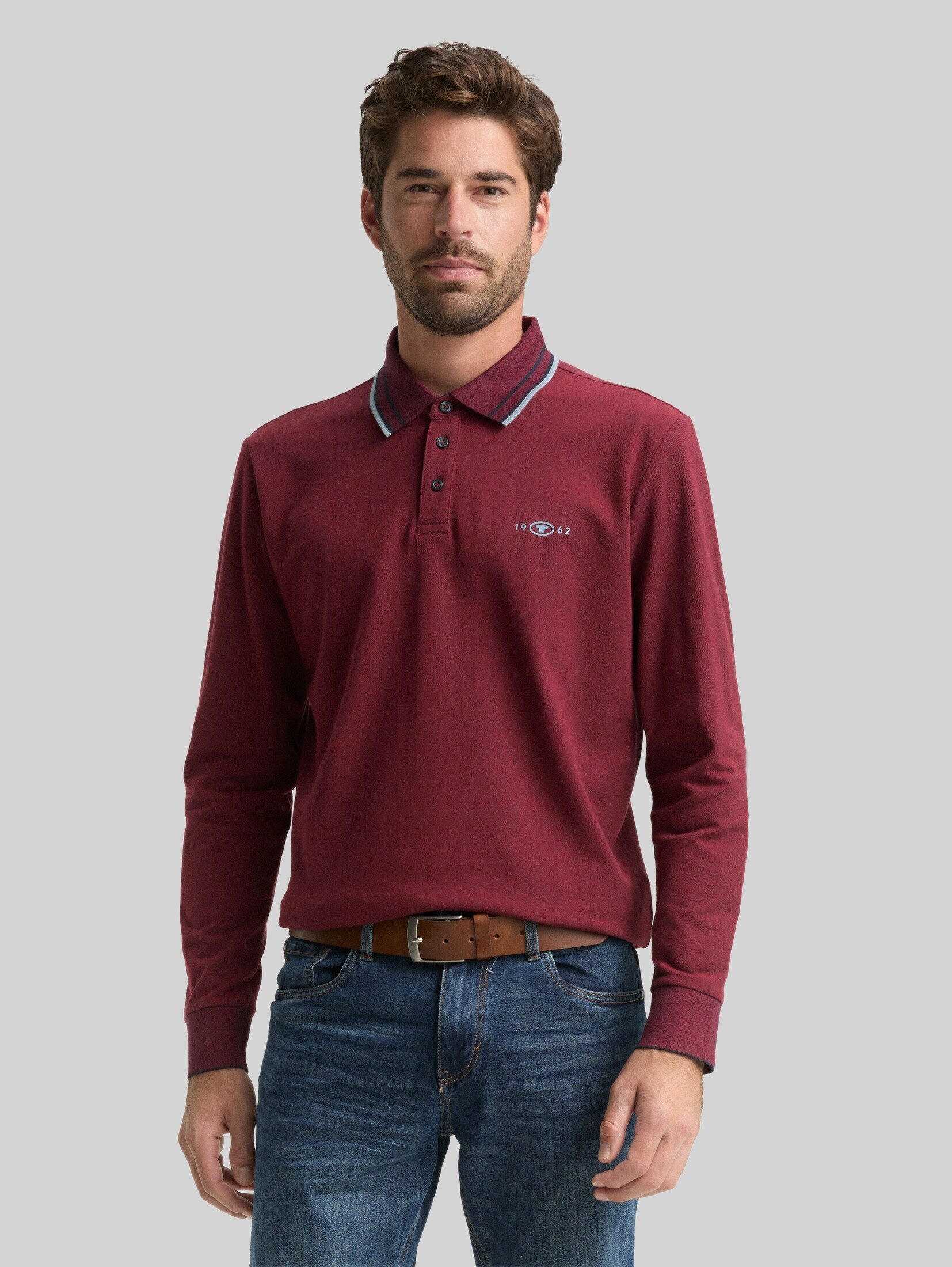 TOM TAILOR Langarm-Poloshirt Poloshirts Langarm Piqué Poloshirt mit Logo-Print