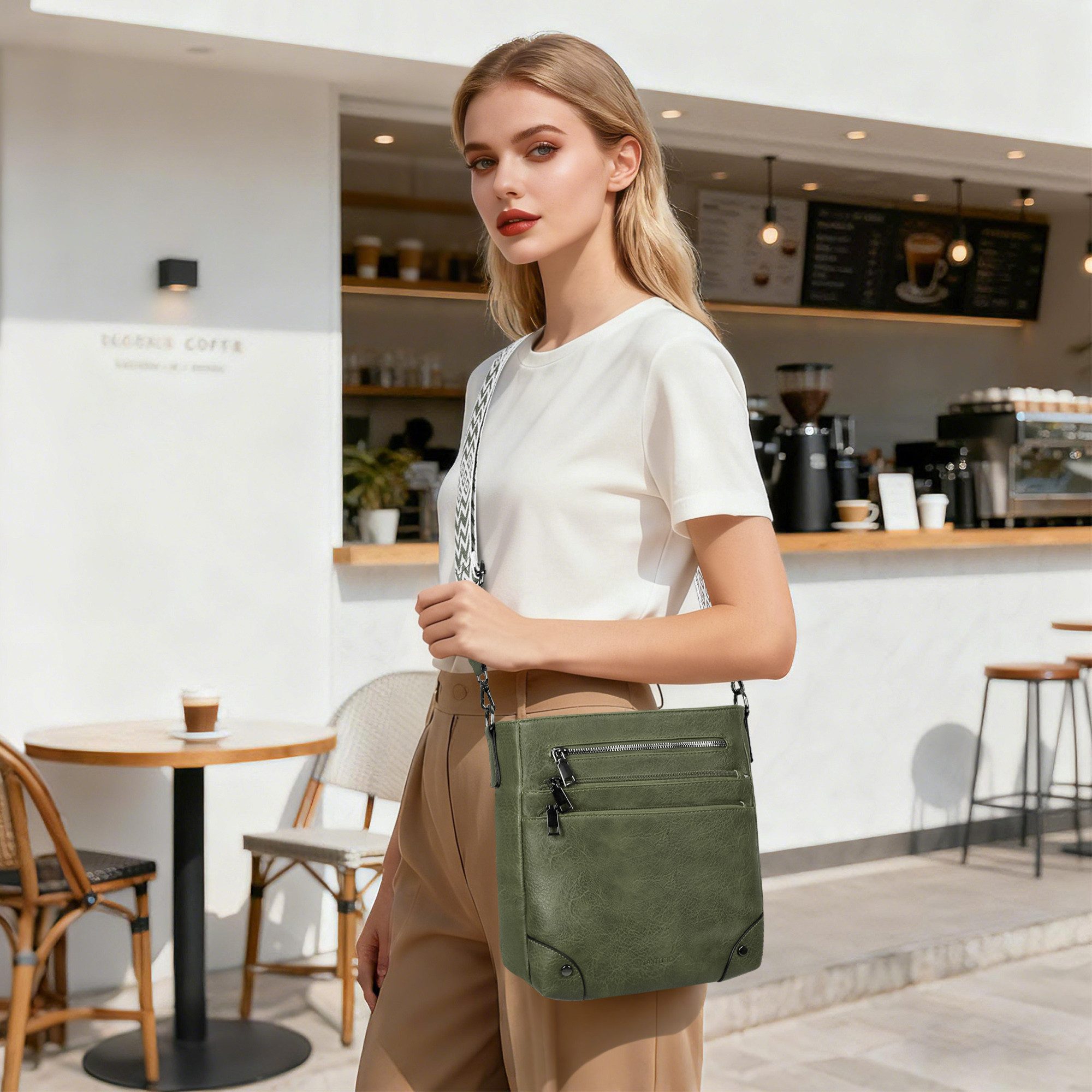 TAN.TOMI Umhängetasche Damen Mittelgroß Schultertasche Mehrere Taschen Crossbody Bag, Mit Verstellbarem Gurt für Schule Arbeit Reisen Ausflug Einkauf