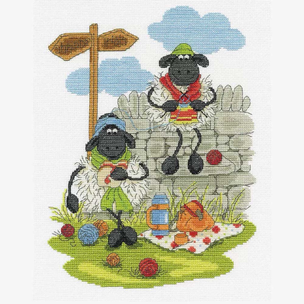 DMC Kreativset Kit punto de cruz contado DMC "Lunching & Knitting", 20x27cm, DIY, (embroidery kit by Marussia)