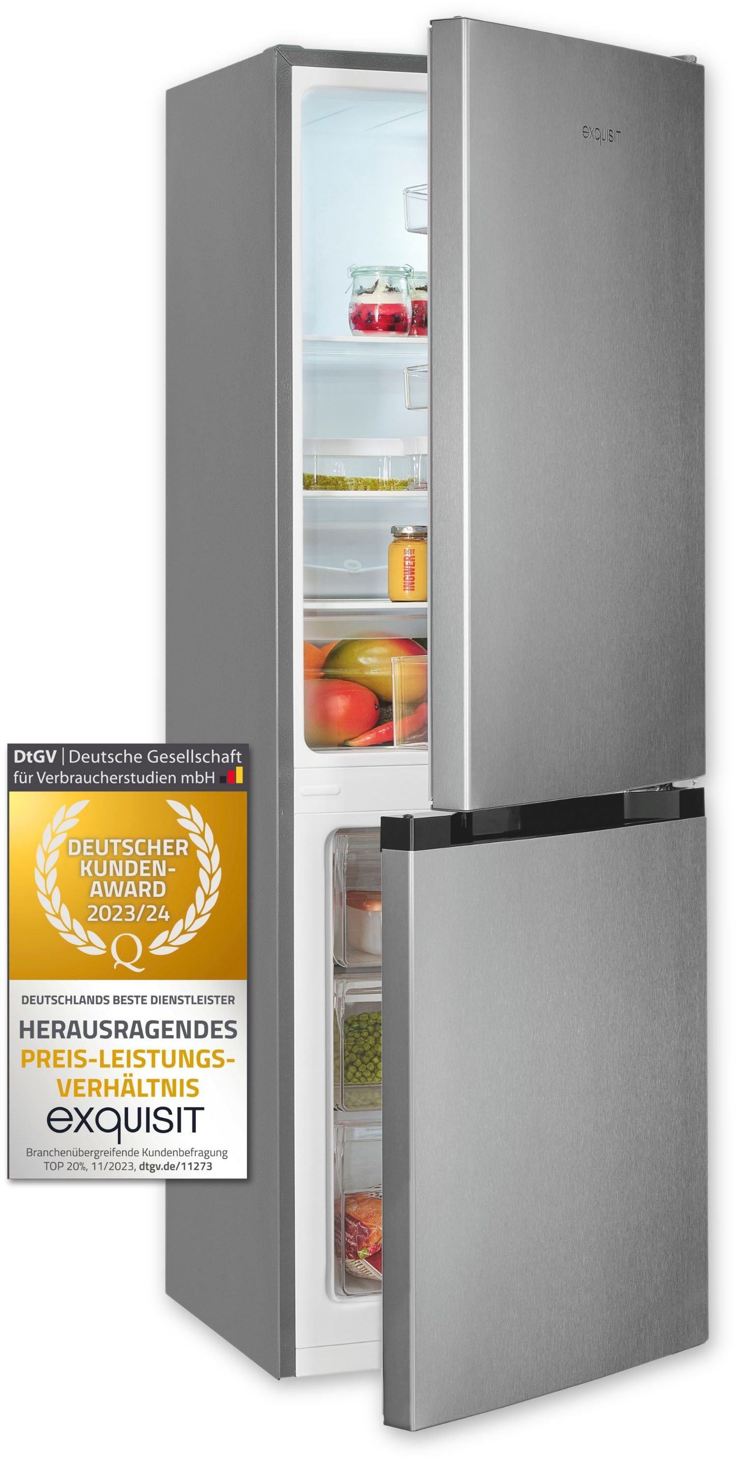 exquisit Kühl-/Gefrierkombination KGC231-60-E-050C, 144 cm hoch, 47,4 cm breit