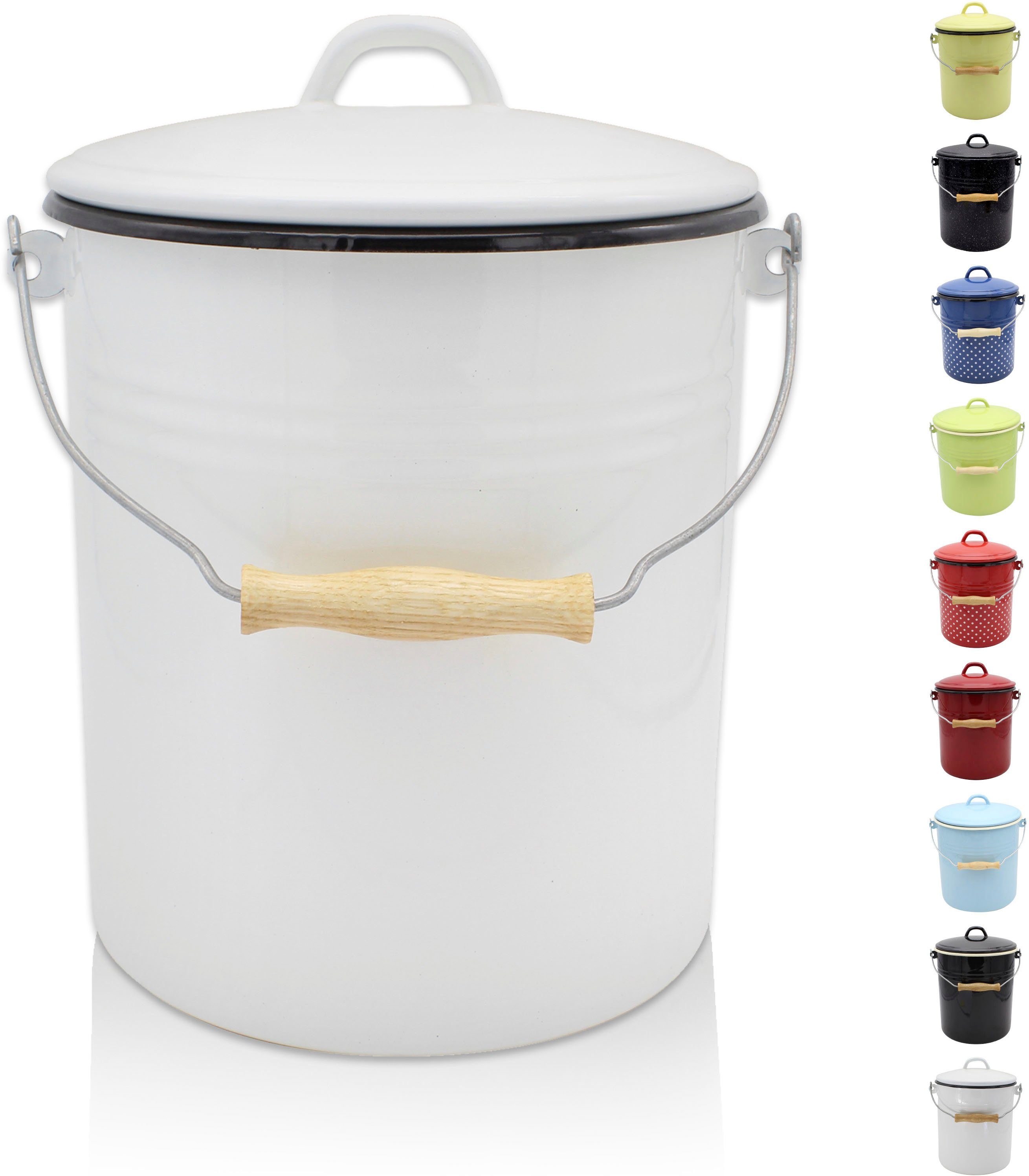 Krüger Mülleimer Emaille Mülleimer mit Deckel Serie Rio, schnitt- / kratzfeste Oberfläche, bakterienabweisend, extrem langlebig