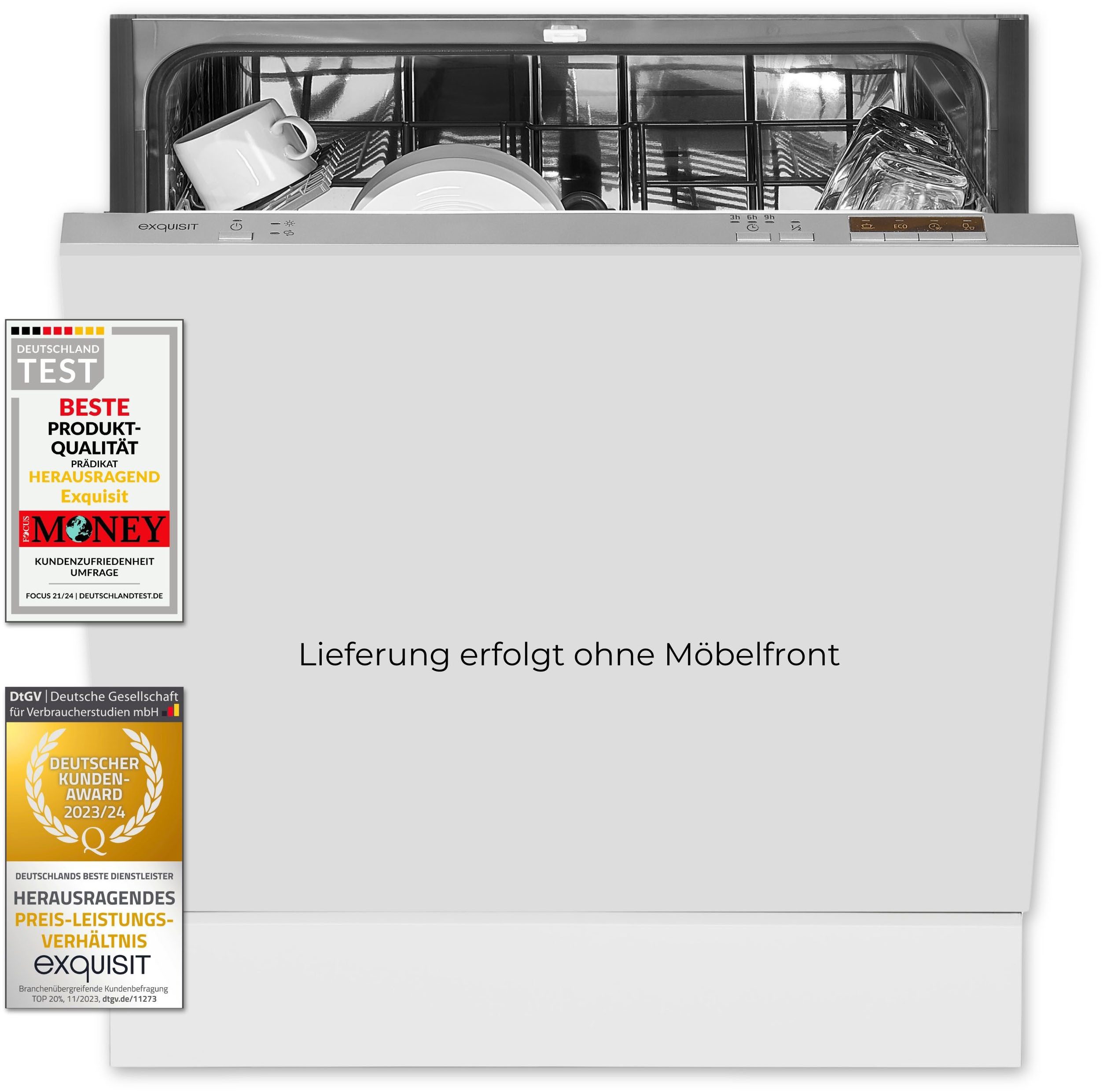 exquisit vollintegrierbarer Geschirrspüler EGSP6012-E-030E silber, 11 l, 12 Maßgedecke, Vollintegriert, 12 Maßgedecke – sparsam mit 4 Programmen & LED