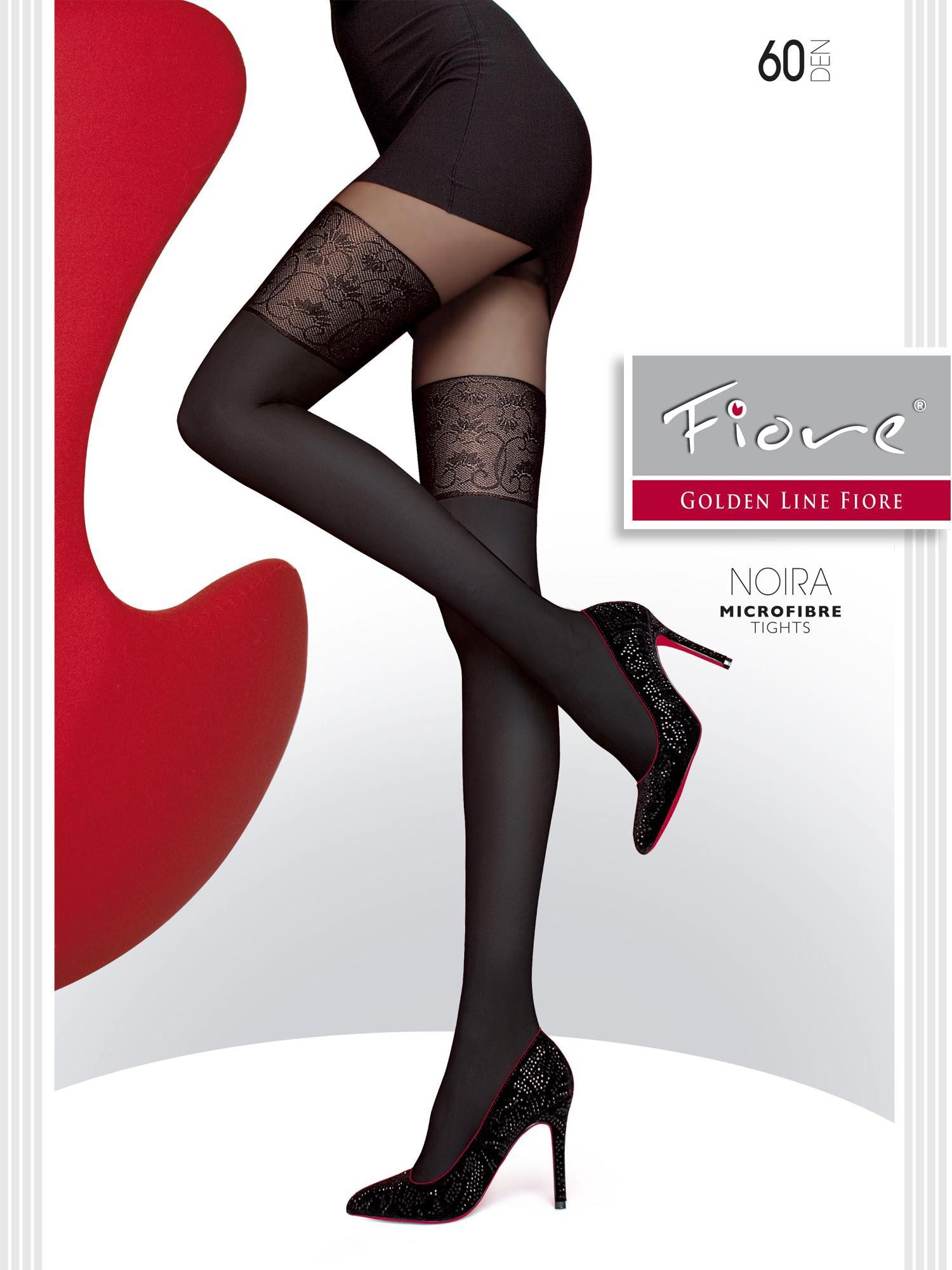 Fiore Feinstrumpfhose Golden Line (Packung 1 Paar) Feinstumpfhose Straps-Optik 60DEN florales Muster