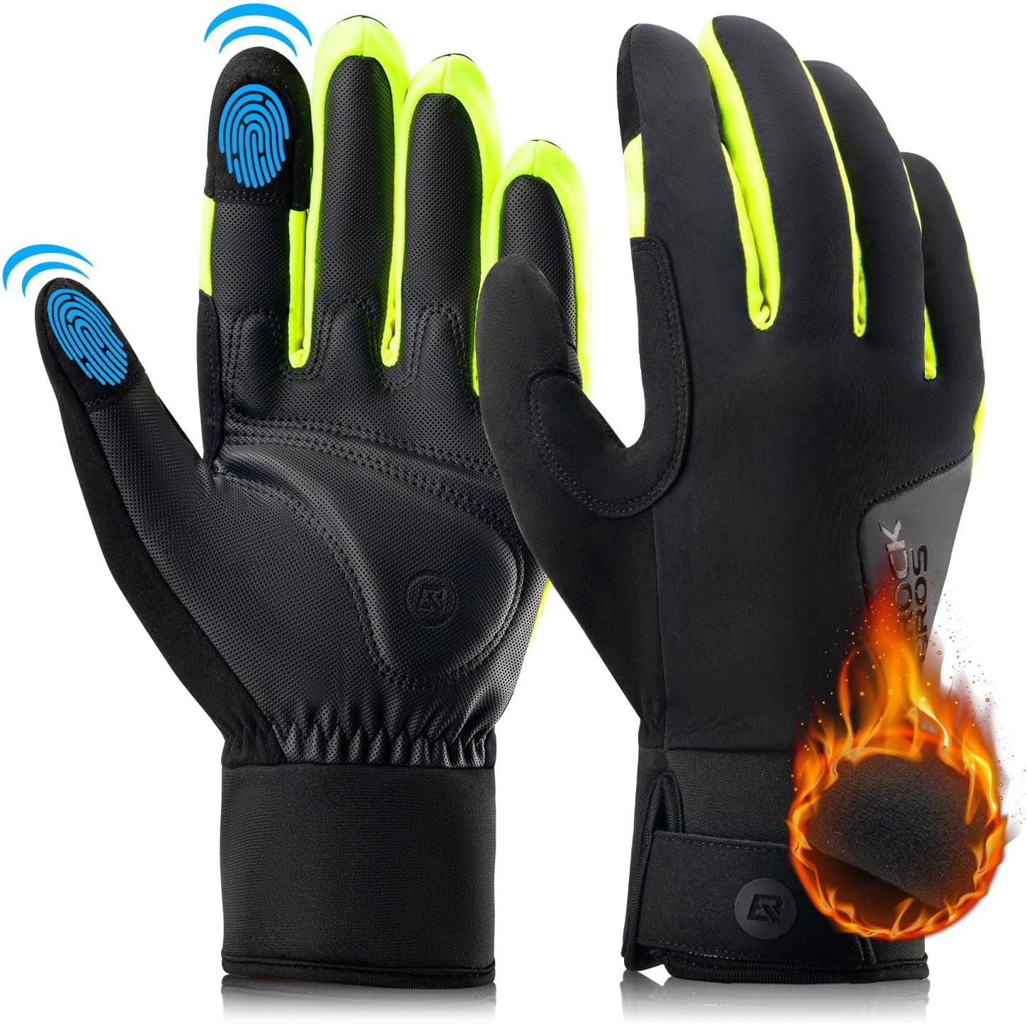 ROCKBROS Fahrradhandschuhe Winddichte Thermo-Winterhandschuhe mit Touchscreen rutschfest