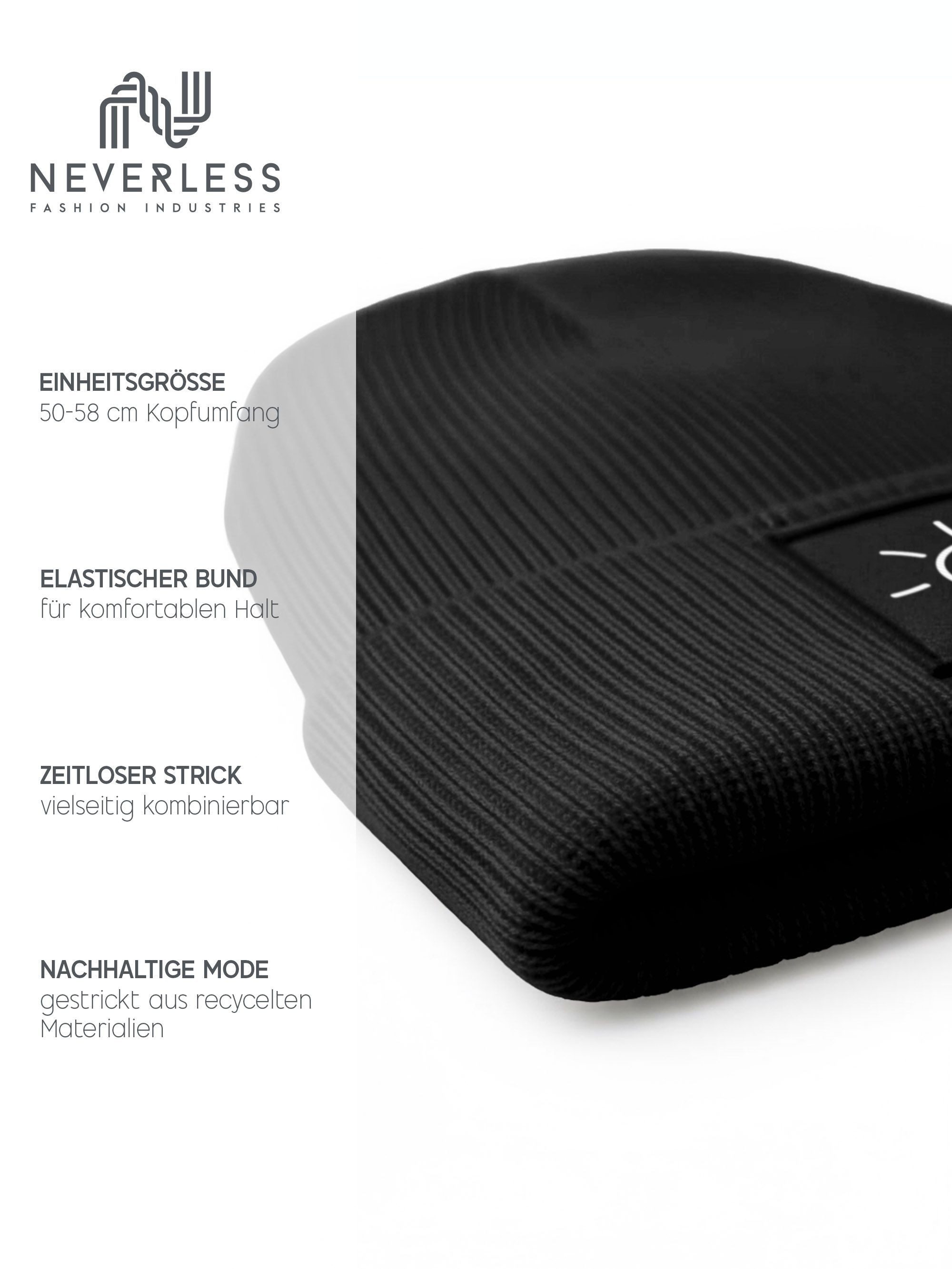 Neverless Strickmütze Beanie Patch Smile Sonne Aufdruck Positive Vibes Print Wintermütze – Bild 5 von 5