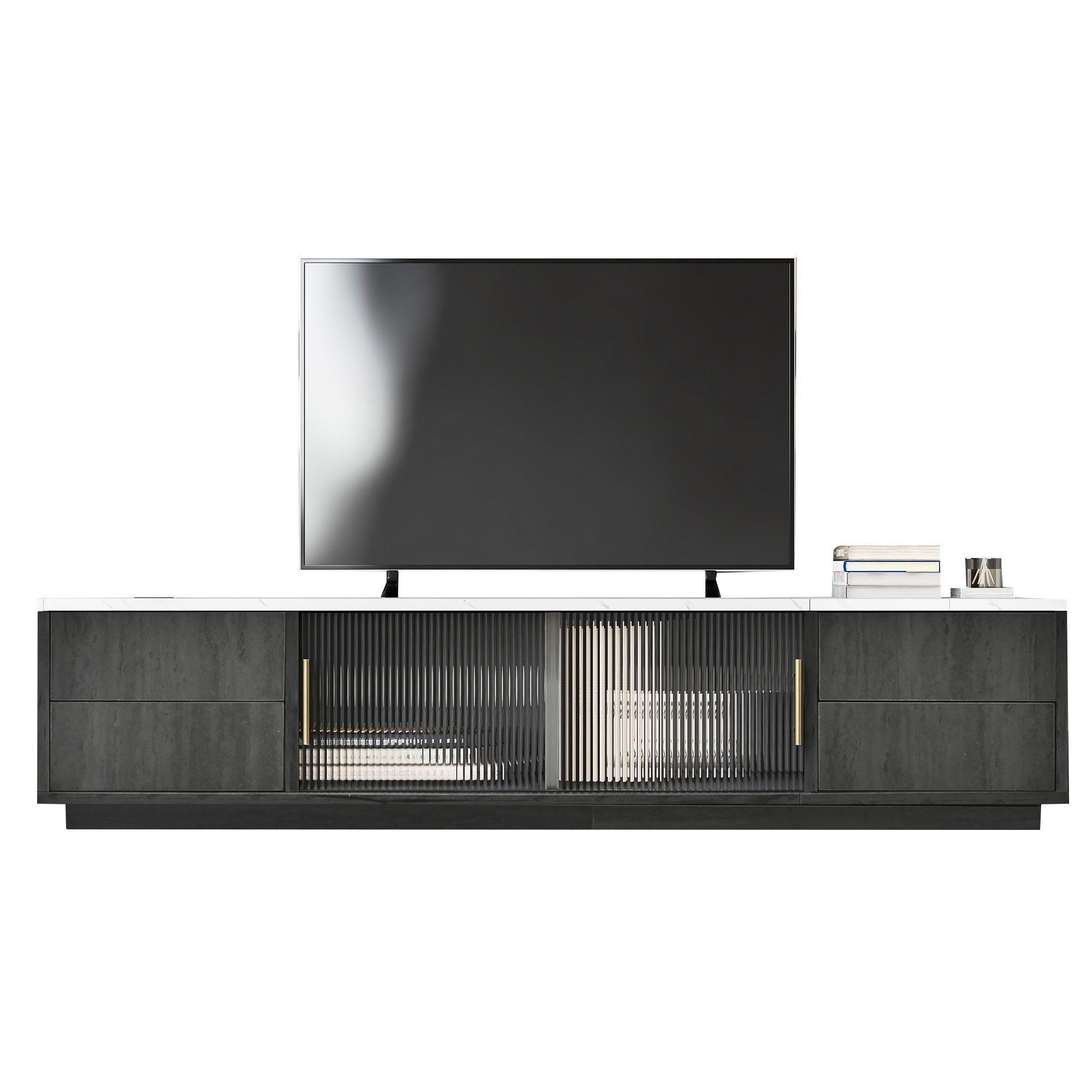 ANYSUN TV-Schrank Lowboard 160cm Deluxe TV Stand für 70" TV - Stilvolles (Spar-Set, TV Stand für 70" TV - Stilvolles) Glasschiebetür, mit Kabelmanagement
