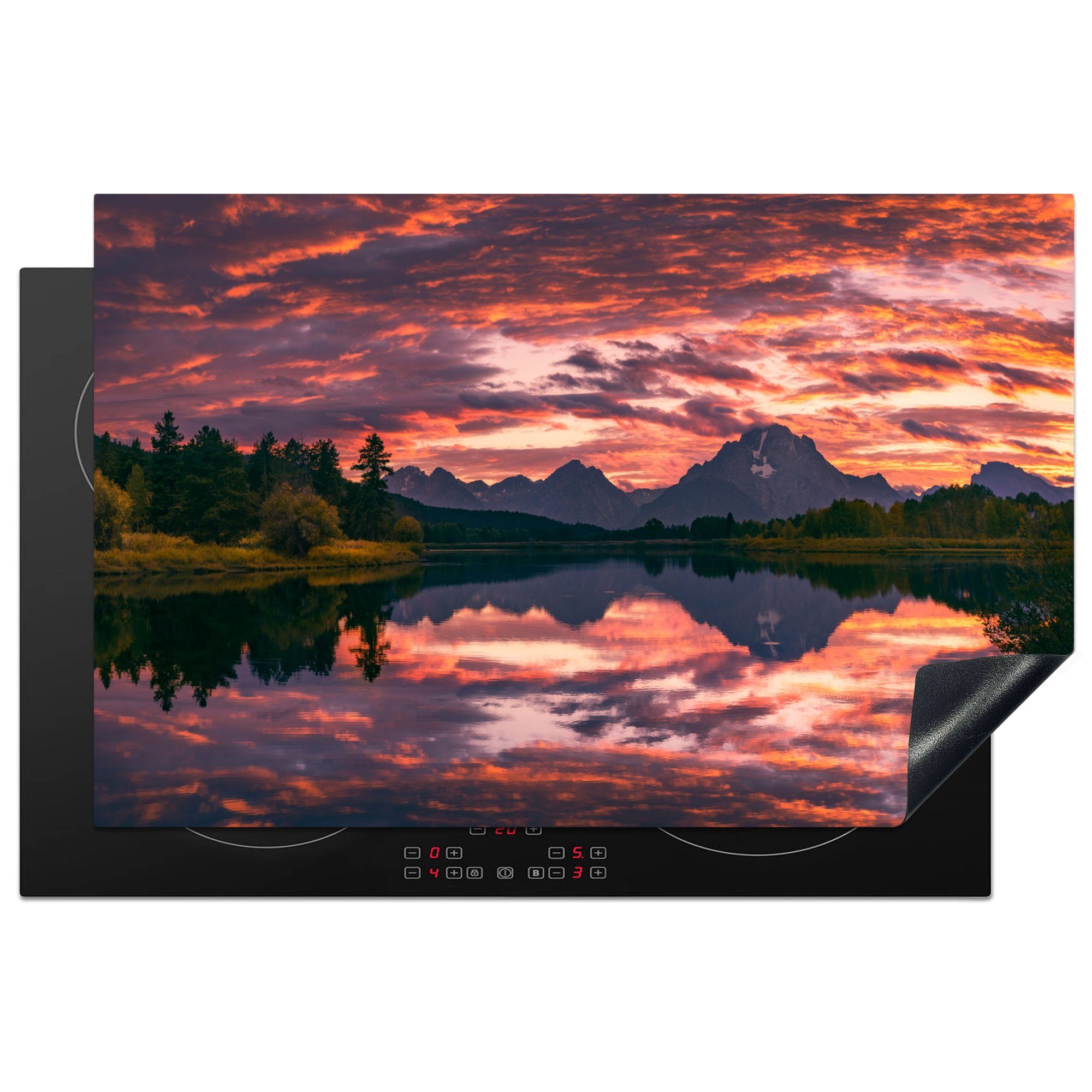 MuchoWow Herdblende-/Abdeckplatte Beeindruckender rosa Himmel über dem Teton-Gebirge in den USA, Vinyl, (1 tlg), 81x52 cm, Induktionskochfeld Schutz für die küche, Ceranfeldabdeckung