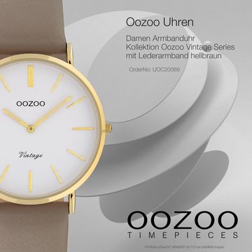 OOZOO Quarzuhr Oozoo Damen Armbanduhr hellbraun Analog, (Analoguhr), Damenuhr rund, mittel (ca. 32mm) Lederarmband, Fashion-Style