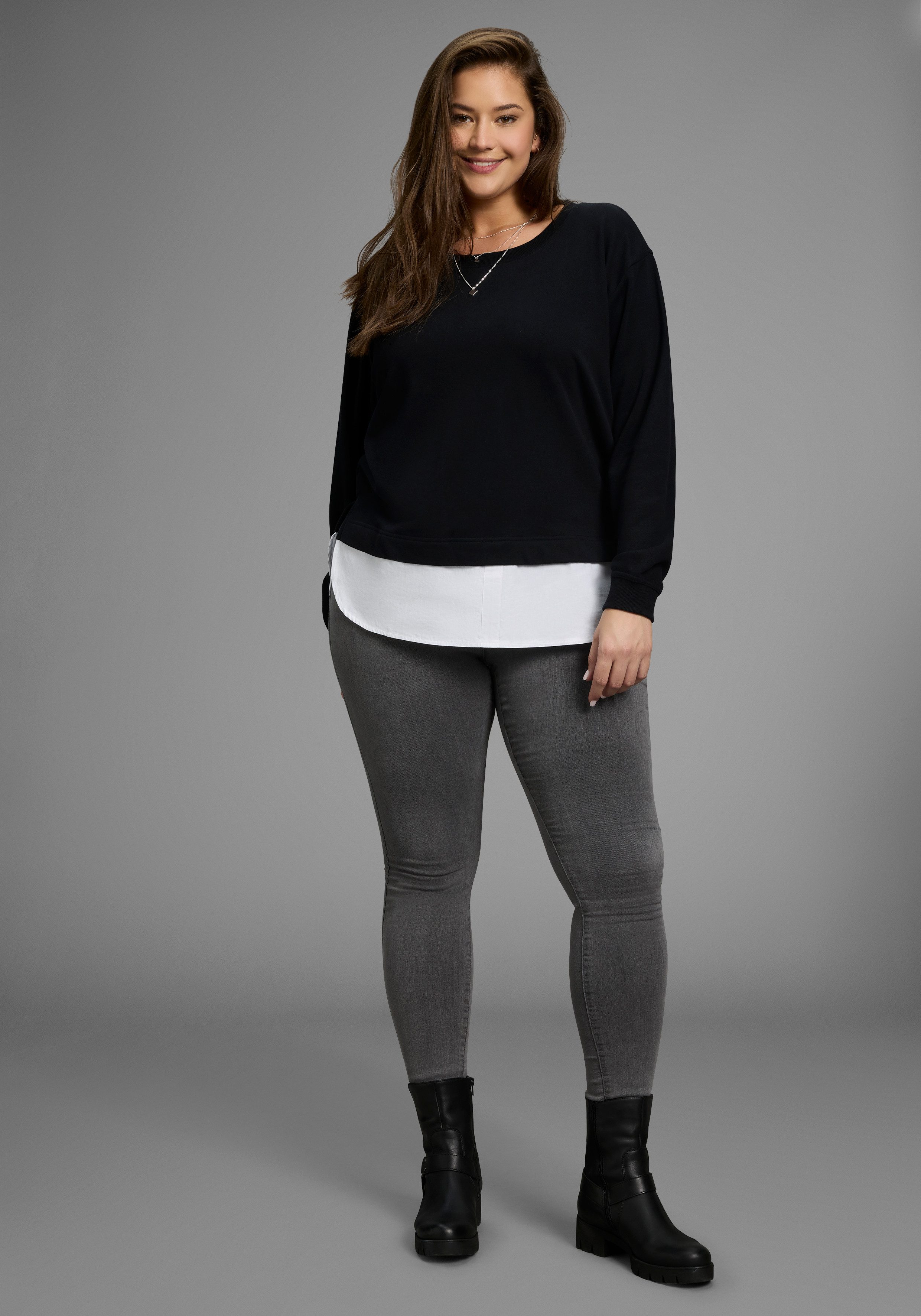 Laura Scott CURVE Sweatshirt Große Größen mit gepflegtem Bluseneinsatz