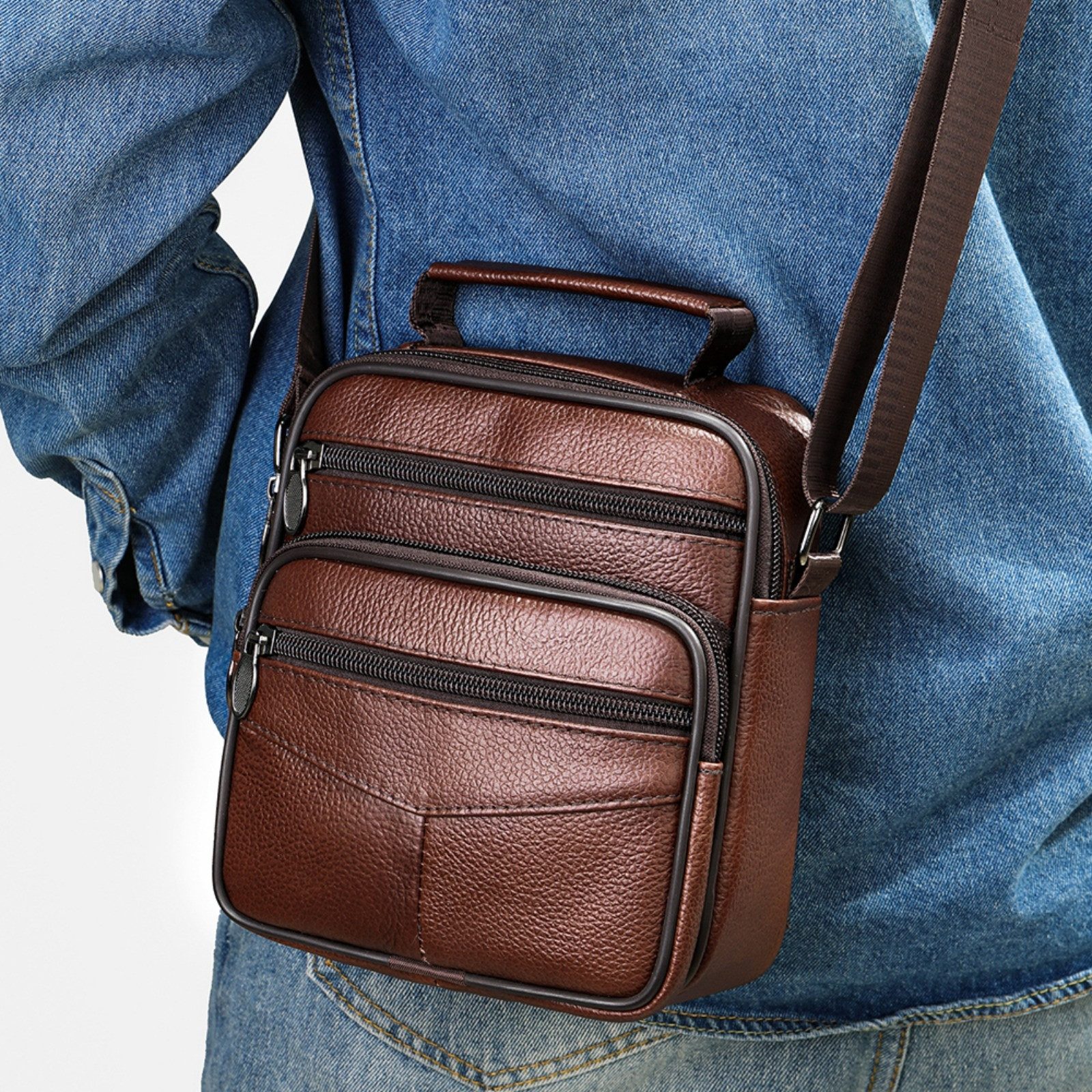 YUBRO-STUDIO Messenger Bag Herren Umhängetasche Leder günstig online kaufen