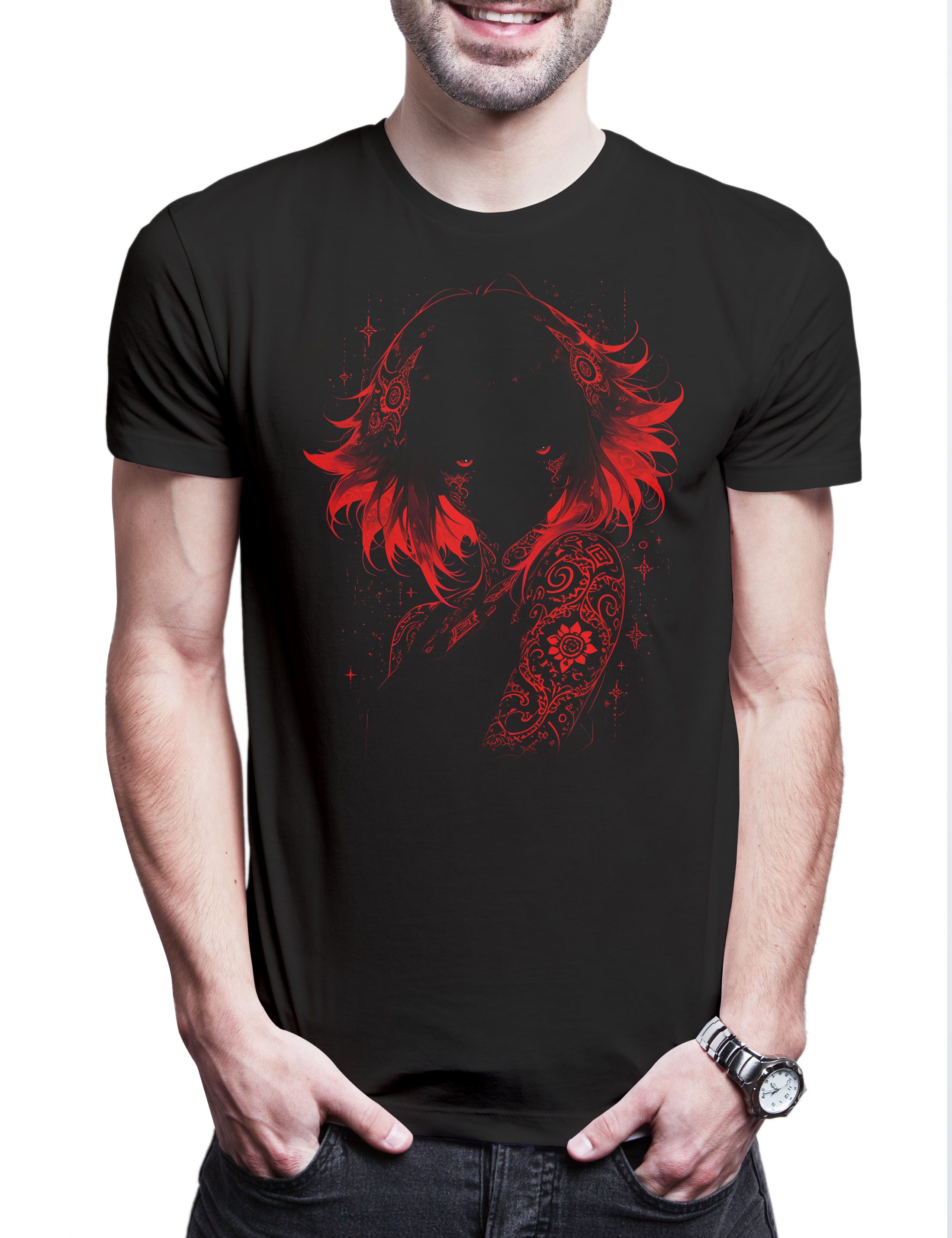 Urban Backwoods Print-Shirt Tattoo Girl Glow 2 Herren T-Shirt Hot Anime Pin Up Rockabella Waifu (1-tlg) Manga Burlesque Japanese Aesthetic
