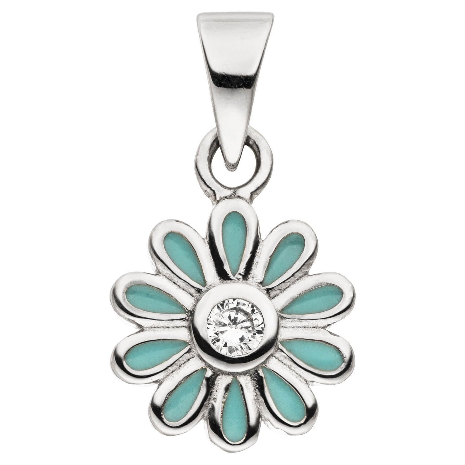 Kettenanhänger Anhänger Blume hellblau aus 925 Silber rhodiniert mit Zirkonia
