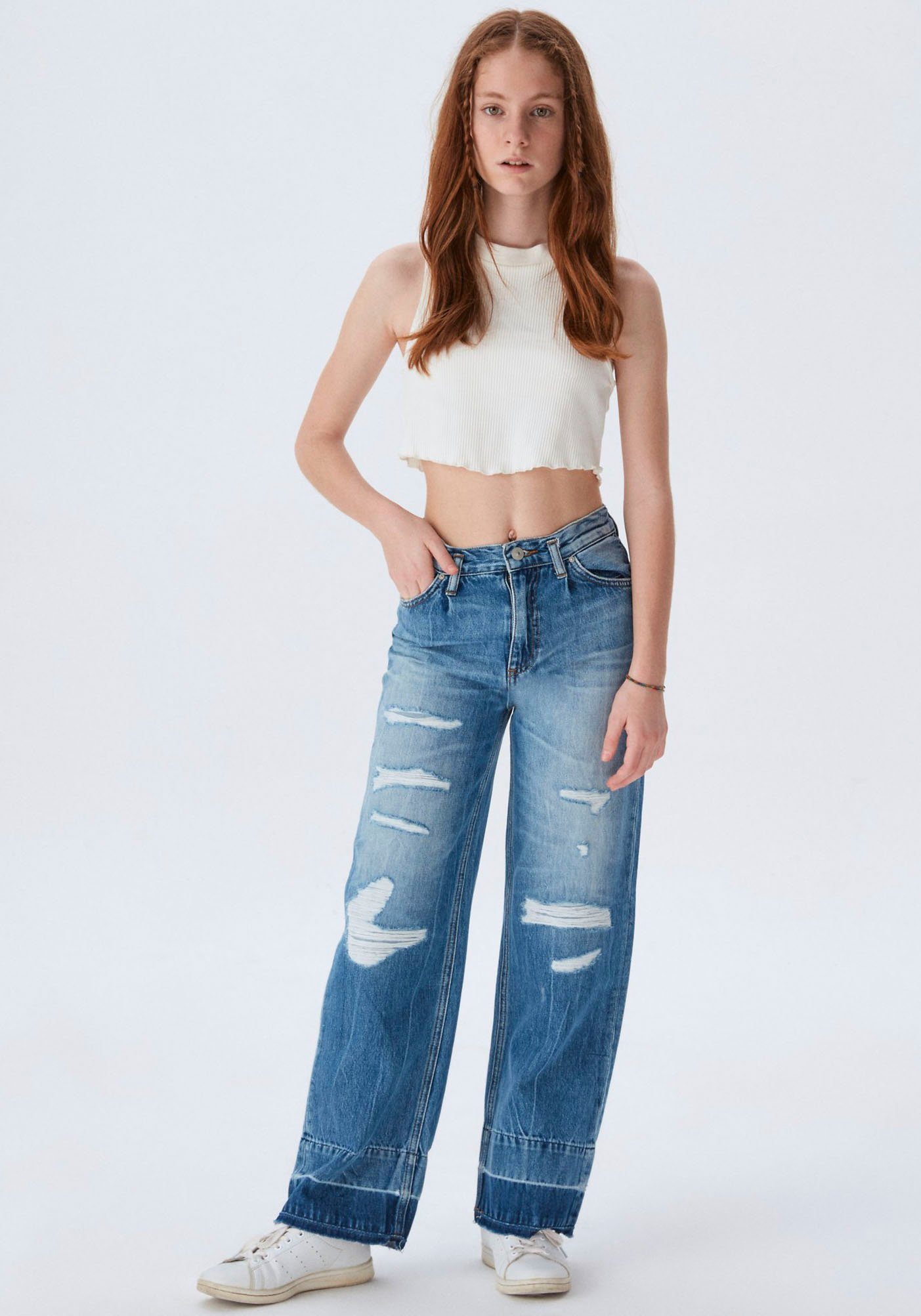 Weite Jeans FELICIA mit Destroyed-Effekten, GIRLS for LTB