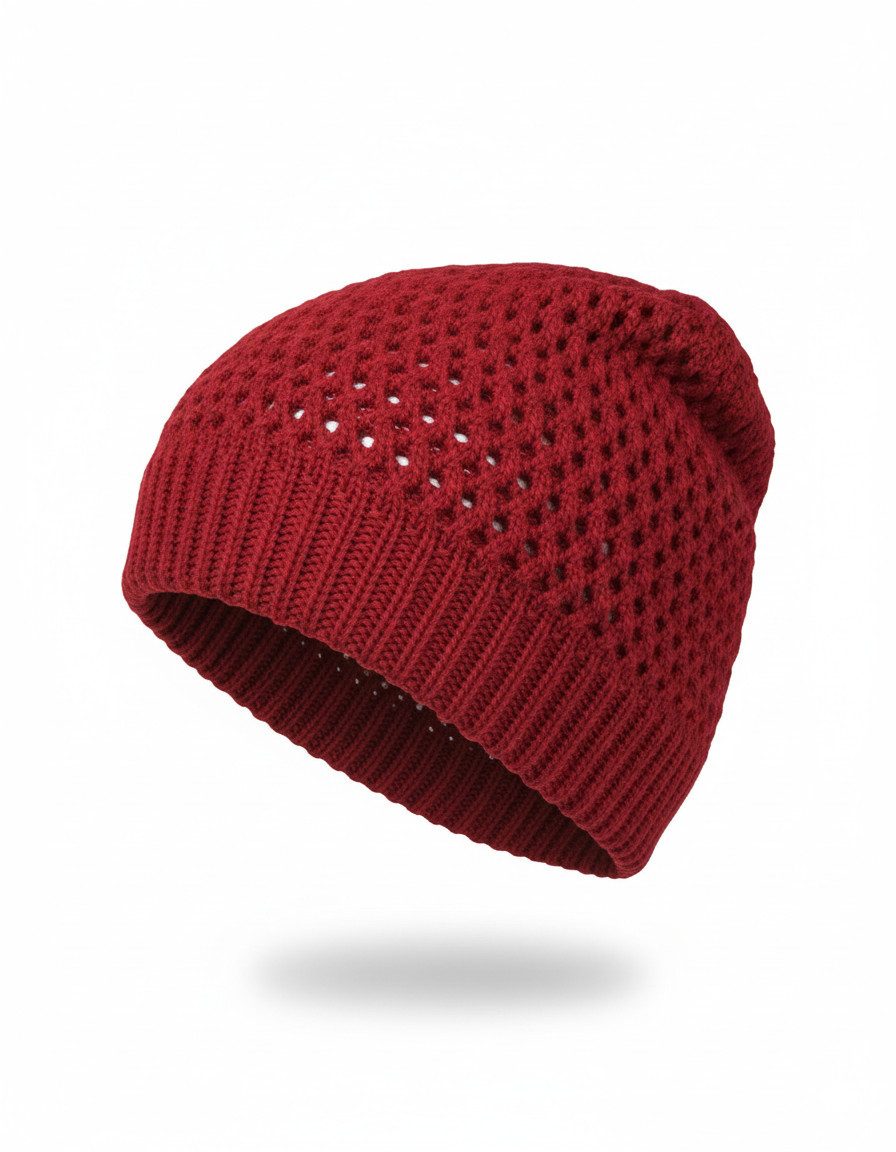 Strickmütze Strick Beanie Mütze mit Loch Muster