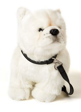 Uni-Toys Kuscheltier Chow Chow weiß, stehend (m. Leine) - 30 cm - Plüsch-Hund - Plüschtier, zu 100 % recyceltes Füllmaterial