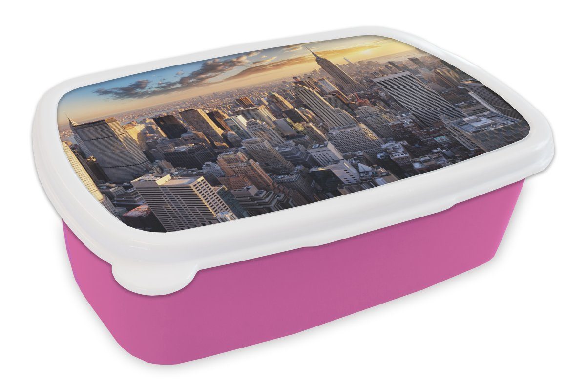 Brotdose Skyline Kunststoff Erwachsene, Snackbox, - - Brotbox rosa York Kunststoff, Wolken, Kinder, Lunchbox für Mädchen, (2-tlg), MuchoWow New