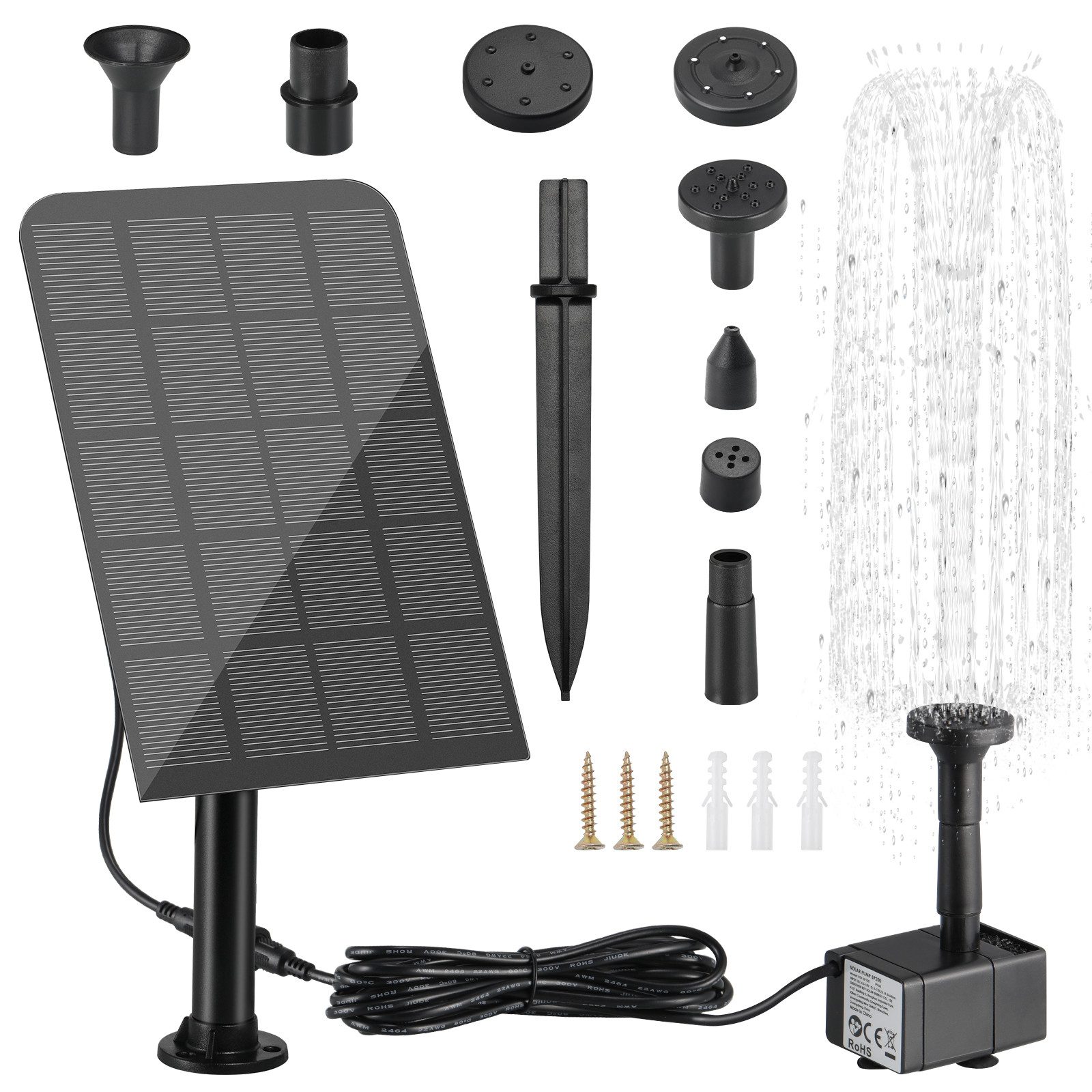 TLGREEN Solarpumpe Solar Springbrunnen, 2.5W Solar Teichpumpe, (25M Kabel & 5 Düsen, Solarbrunnen Für Garten, Solar Brunnenpumpen mit Filter), für Gartenteich Springbrunnen Vogelbad Fisch Behälter