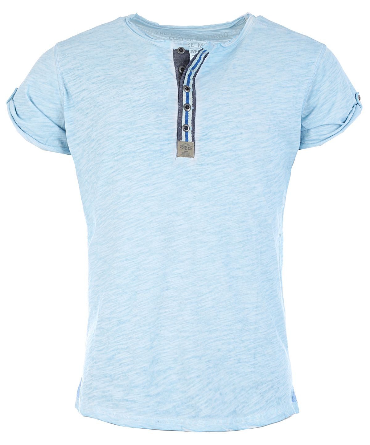 Key Largo T-Shirt für Herren Arena button vintage Look MT00023 mit Knopfleiste unifarben kurzarm slim fit