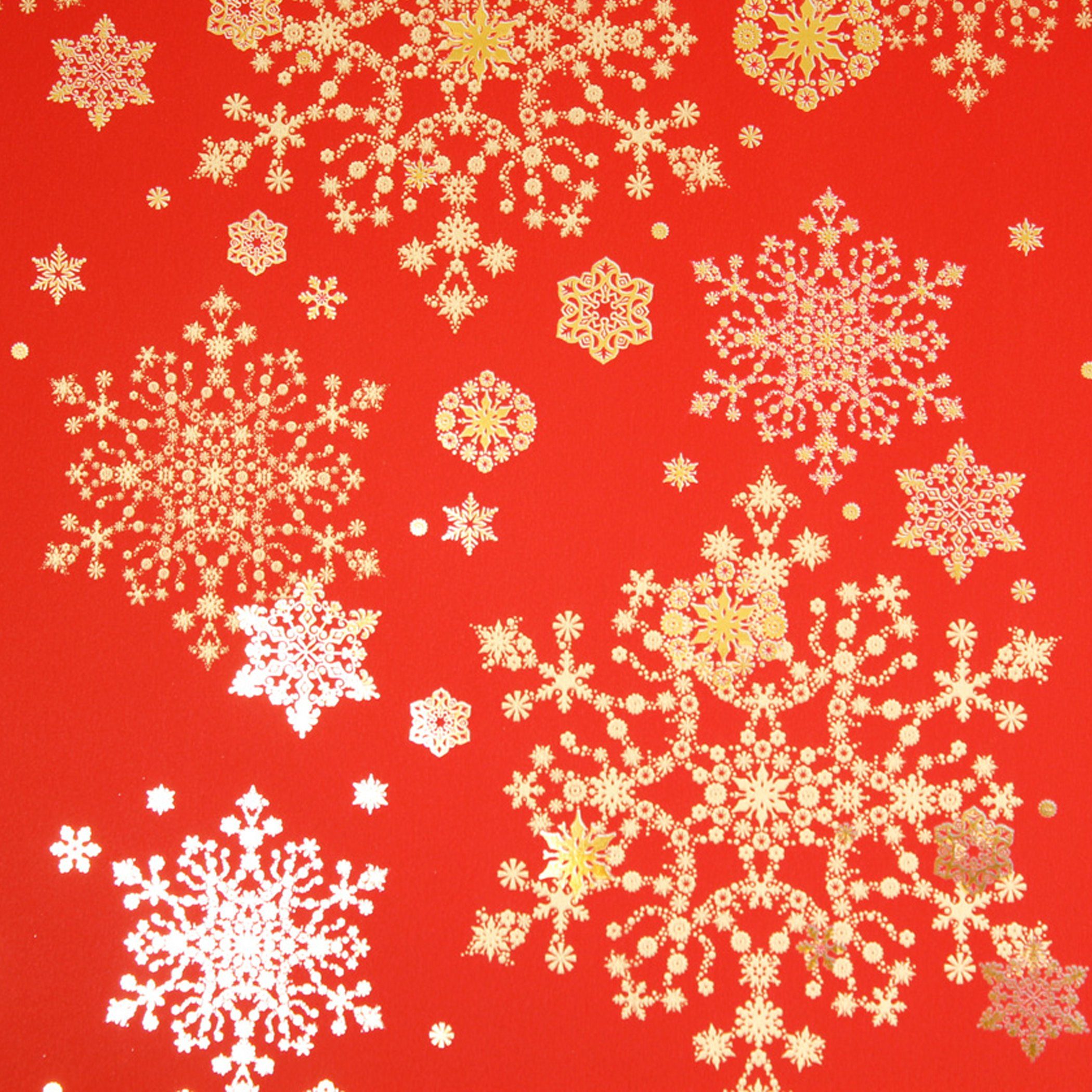 Star Geschenkpapier, Geschenkpapier Schneeflocken Muster 70cm x 2m Rolle rot / gold
