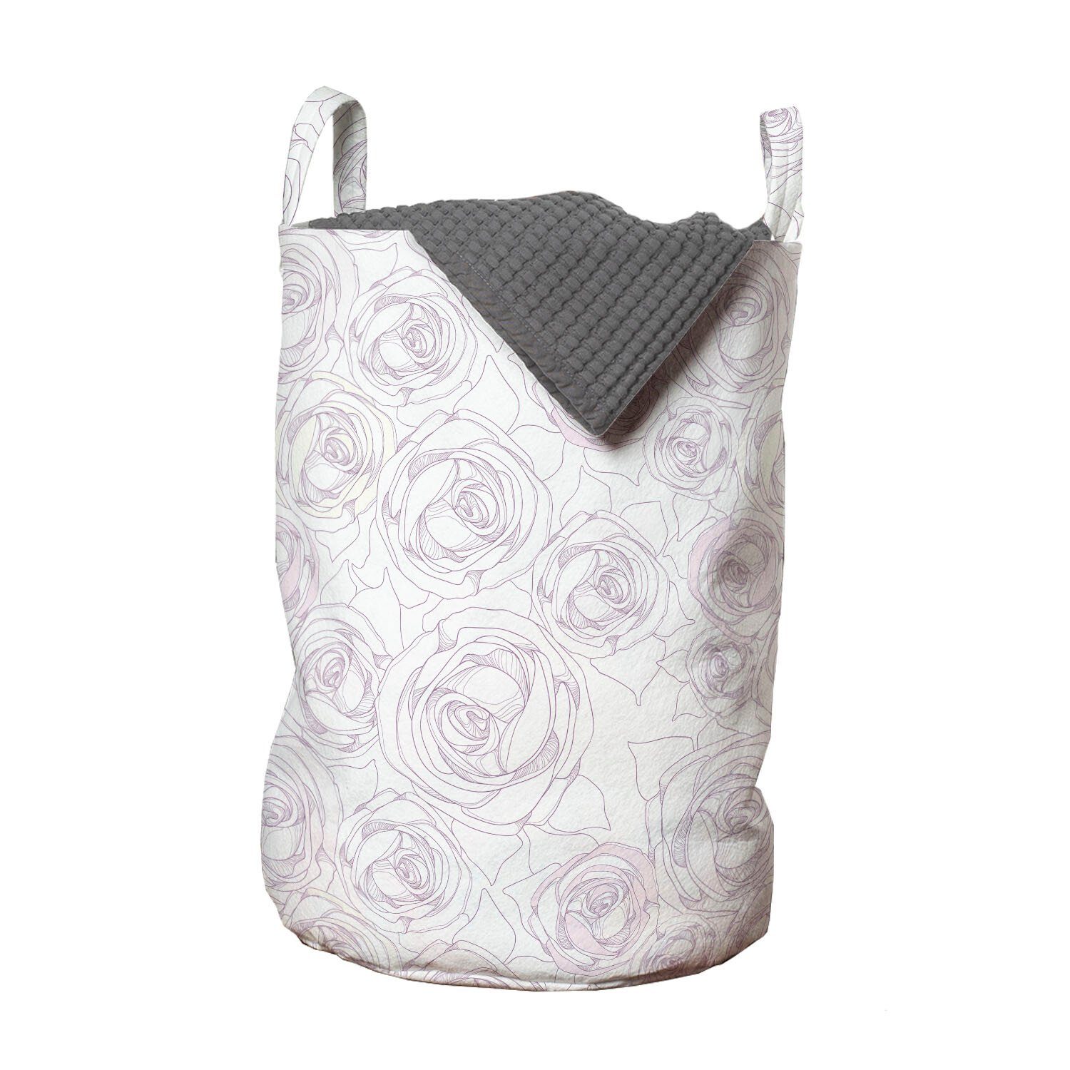 Abakuhaus Wäschesäckchen Wäschekorb mit Griffen Kordelzugverschluss für Waschsalons, Blumen Thin Sketch Roses Bouquet
