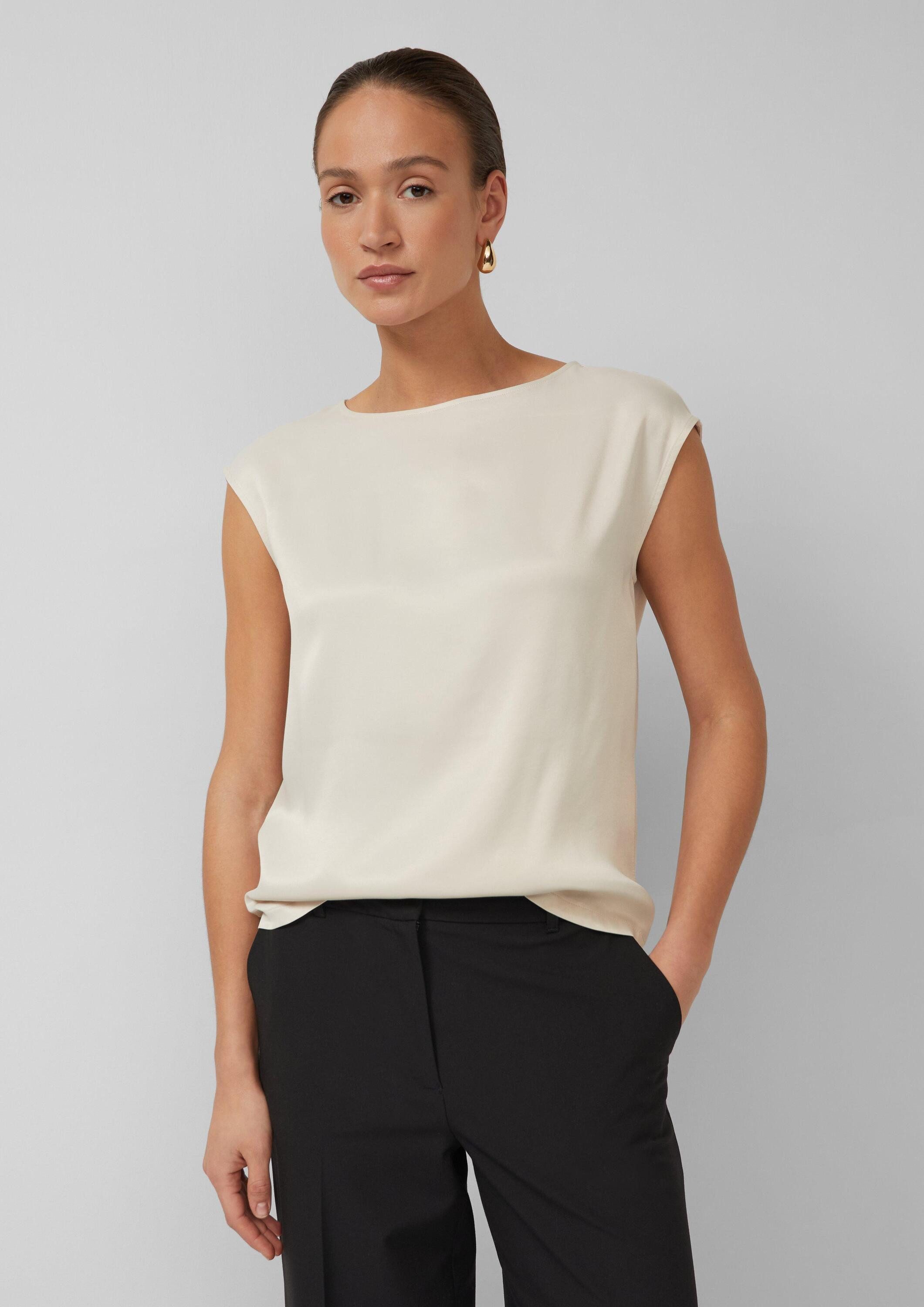 s.Oliver Kurzarmshirt T-Shirt Ärmelloses Viskose-Shirt im Fabricmix