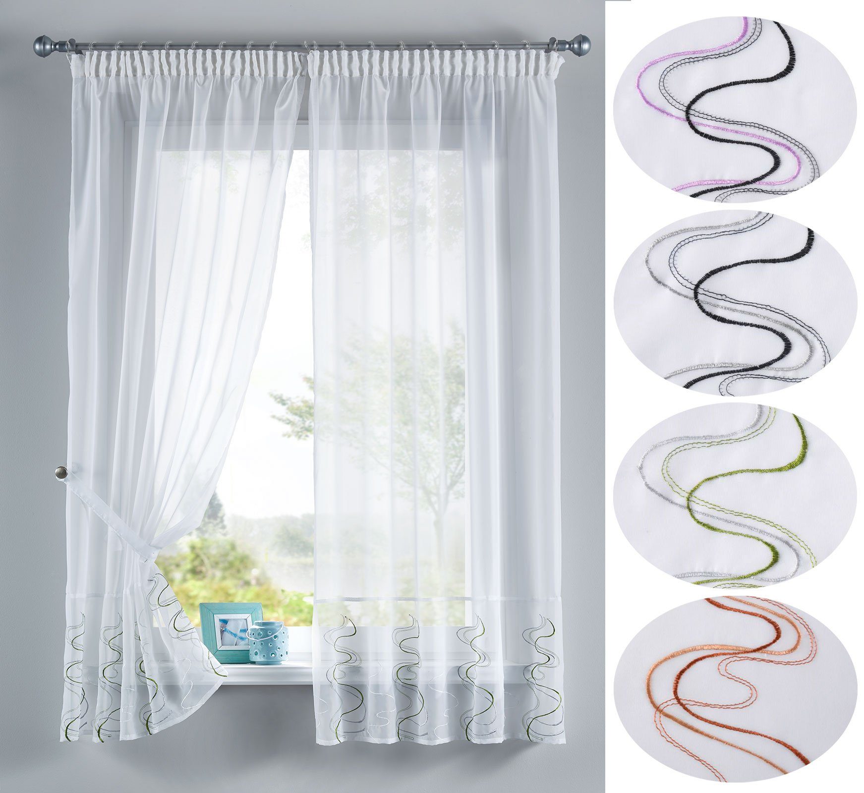 Gardinenbox Gardine (2 St), Stangendurchzug, transparent, WELLE Stickerei G günstig online kaufen
