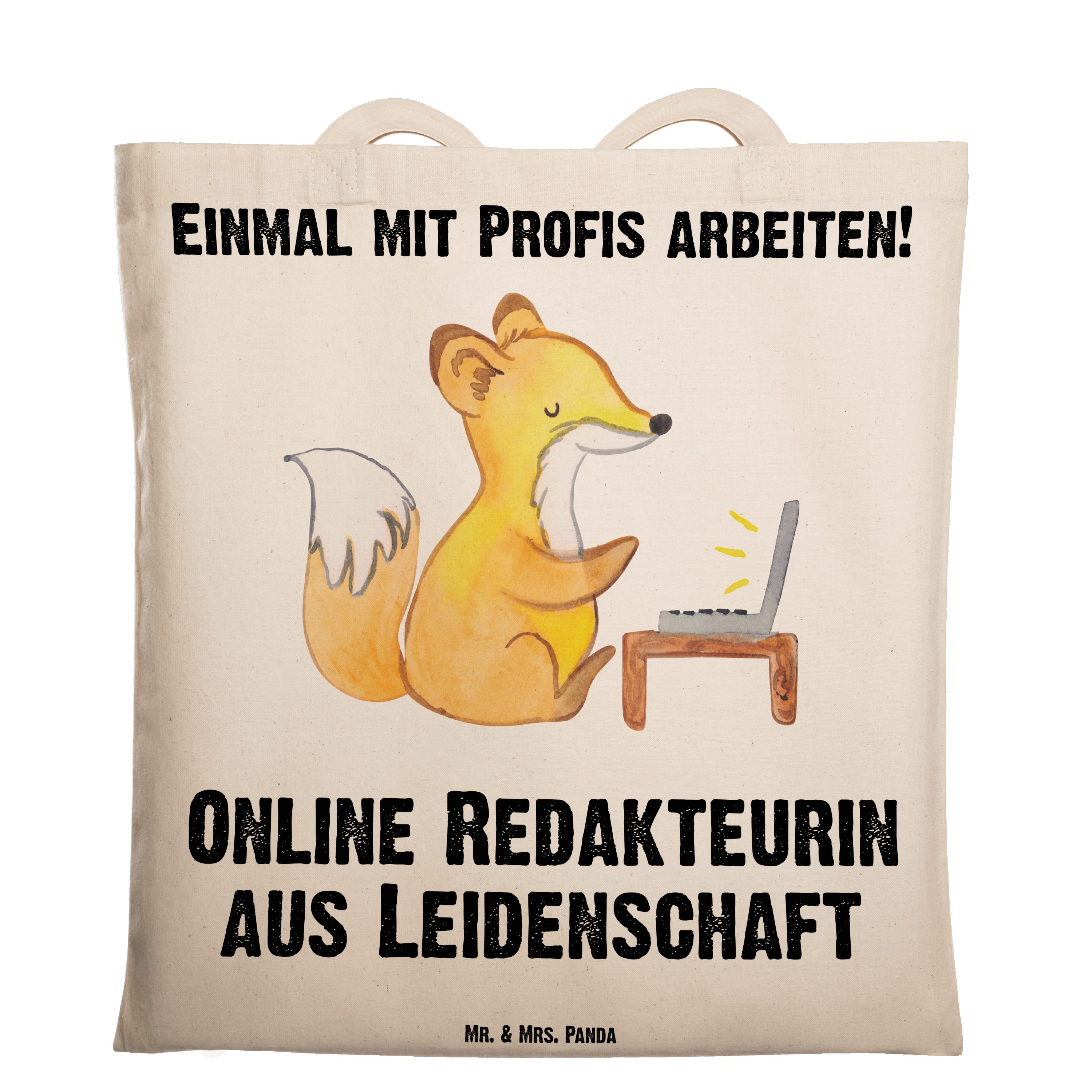 Mr. & Mrs. Panda Tragetasche Online Redakteurin aus Leidenschaft - Transparent - Geschenk, Jutebeu (1-tlg)