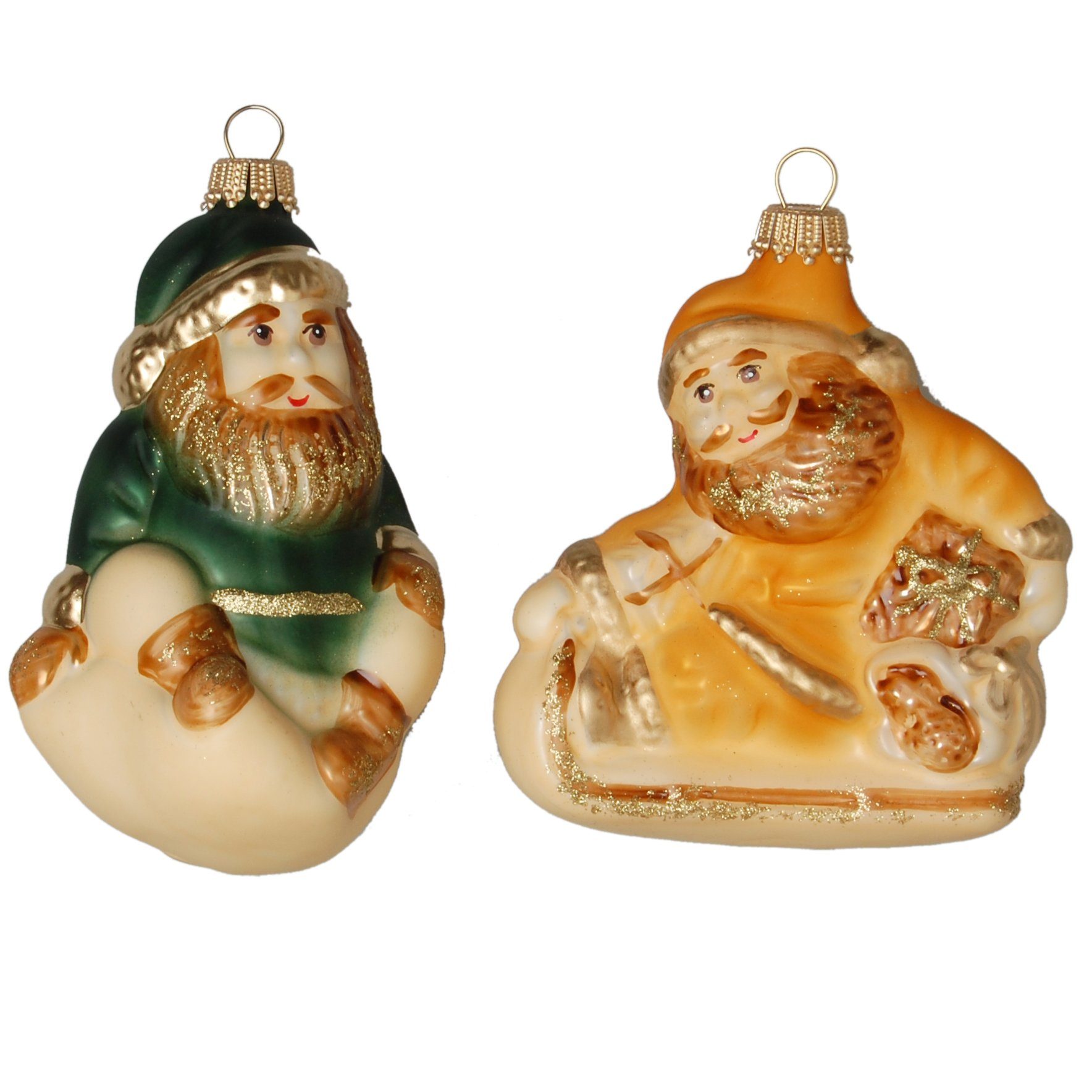 Lauscha Glas, Christbaumschmuck handd (2-tlg) Weihnachtsmann-Set, Glas Krebs 10cm Countryfarben mundgeblasenes Gelb