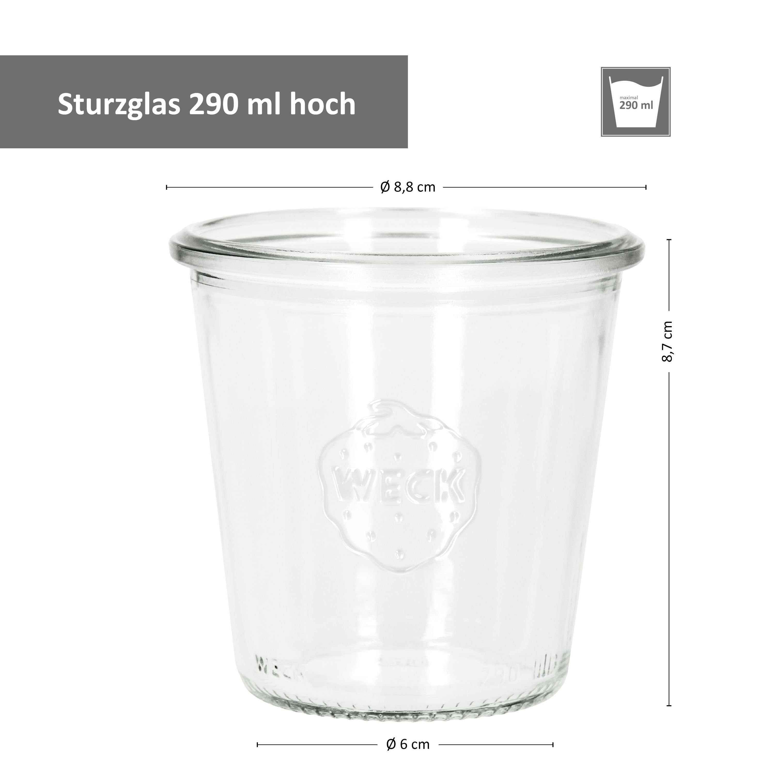 hoch, Set Sturzgläser 24 Einmachglas Glasdeckeln, Weck 1/5L Gläser Glas 290ml mit 24er MamboCat